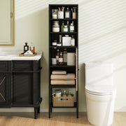 57" Bathroom Tall Cabinet - Narrow 1-Door Storage Unit Black-Floor Cabinets-DECOROLALA