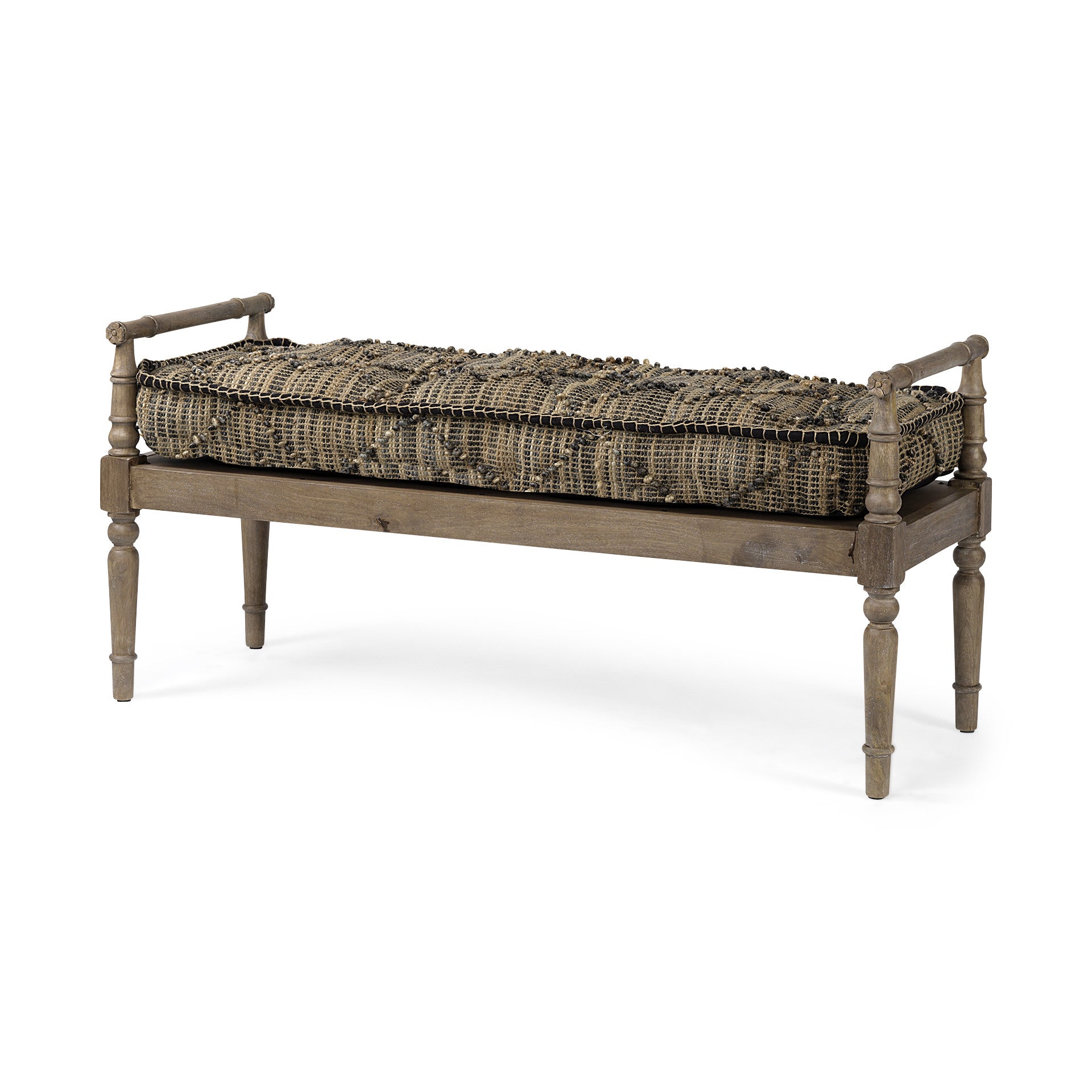 57" Beige And Brown Upholstered Cotton Blend Bench-Benches-DECOROLALA