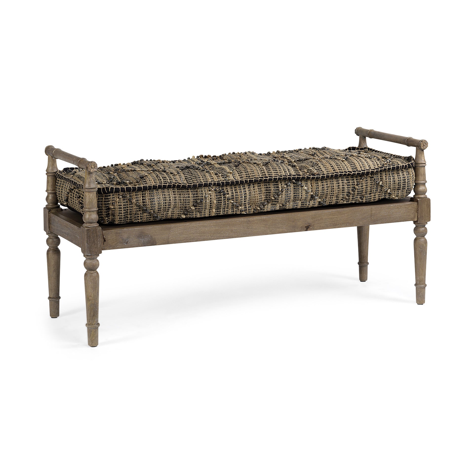 57" Beige And Brown Upholstered Cotton Blend Bench-Benches-DECOROLALA