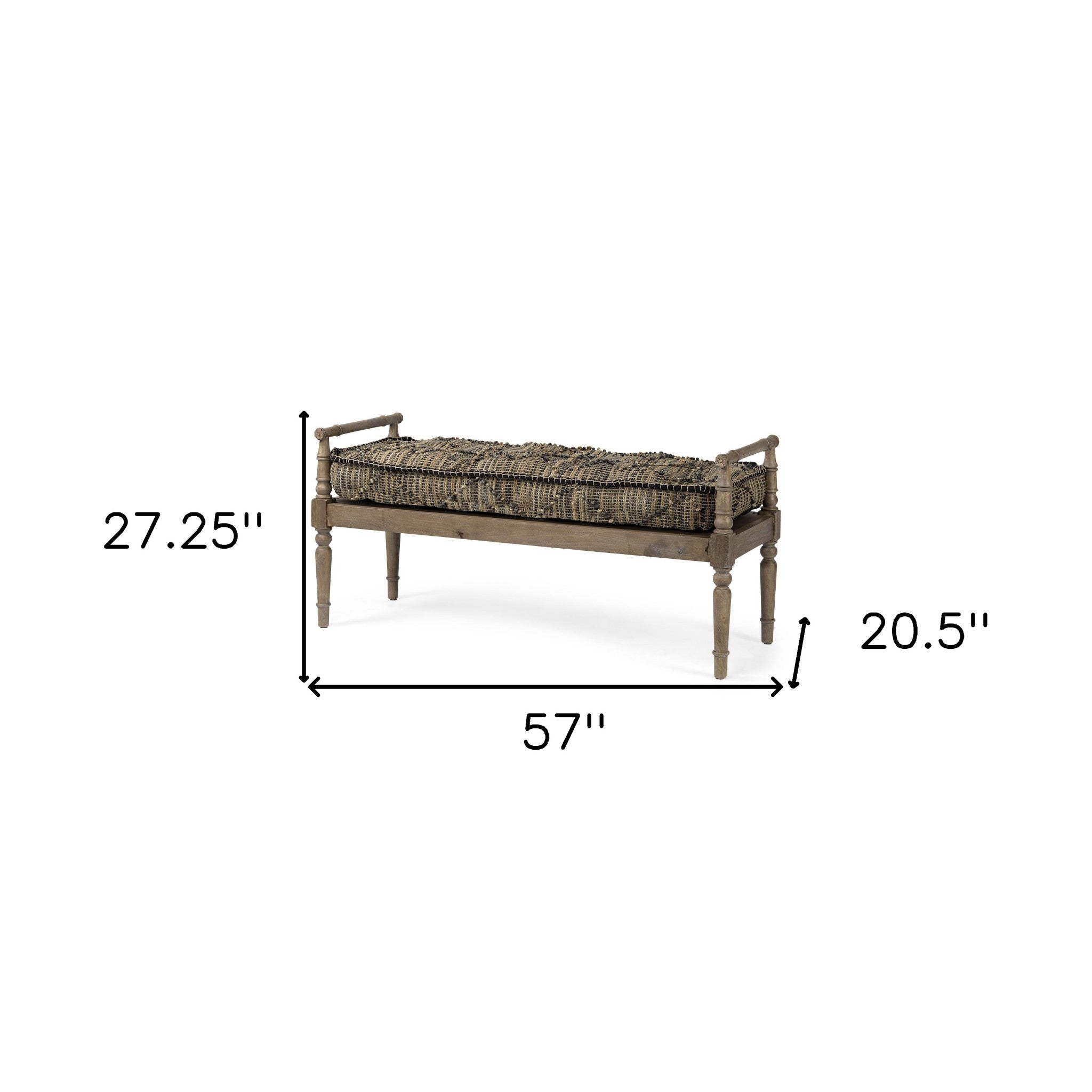 57" Beige And Brown Upholstered Cotton Blend Bench-Benches-DECOROLALA