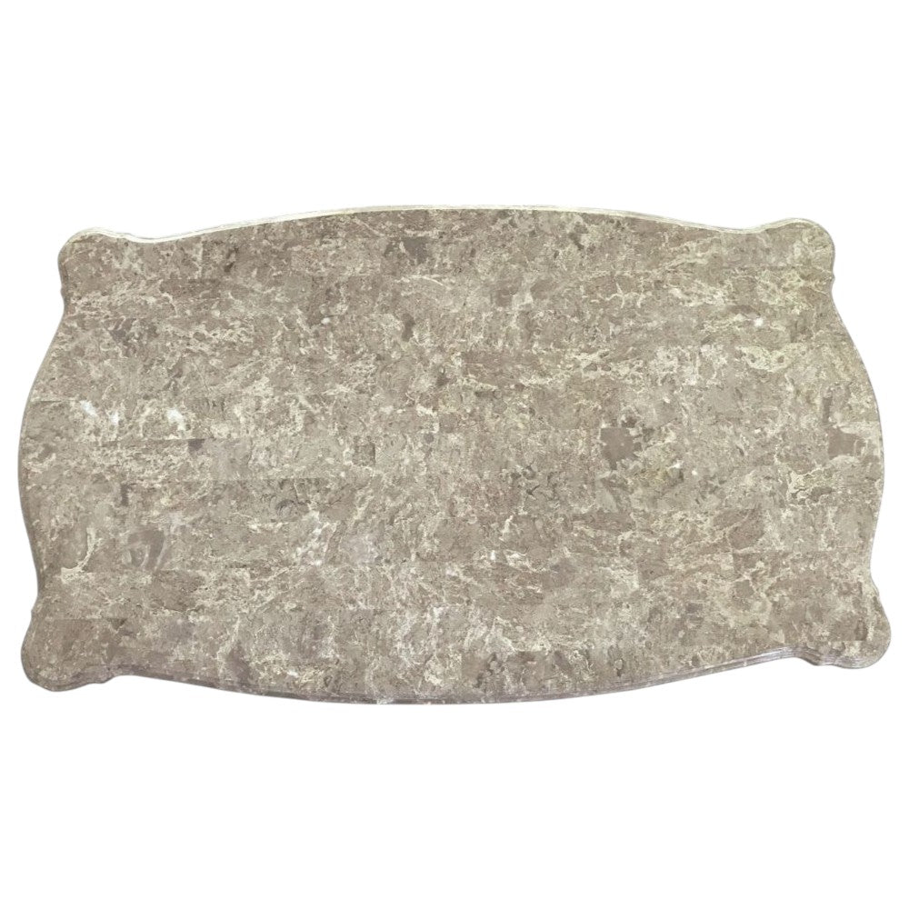 57" Beige Genuine Marble And Solid Wood Coffee Table-Coffee Tables-DECOROLALA