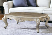 57" Beige Genuine Marble And Solid Wood Coffee Table-Coffee Tables-DECOROLALA