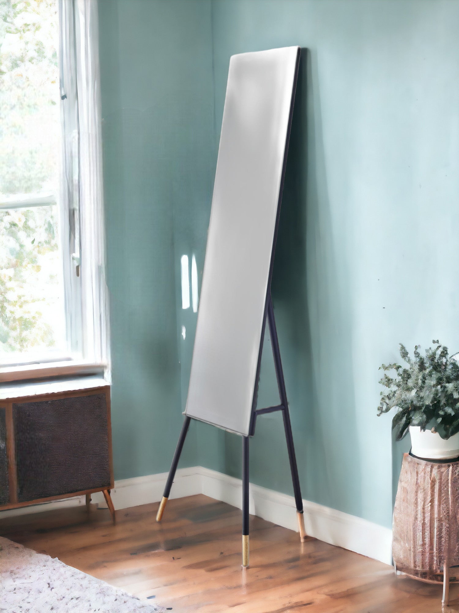 57" Black Rectangle Cheval Standing Metal Framed-Mirrors-DECOROLALA