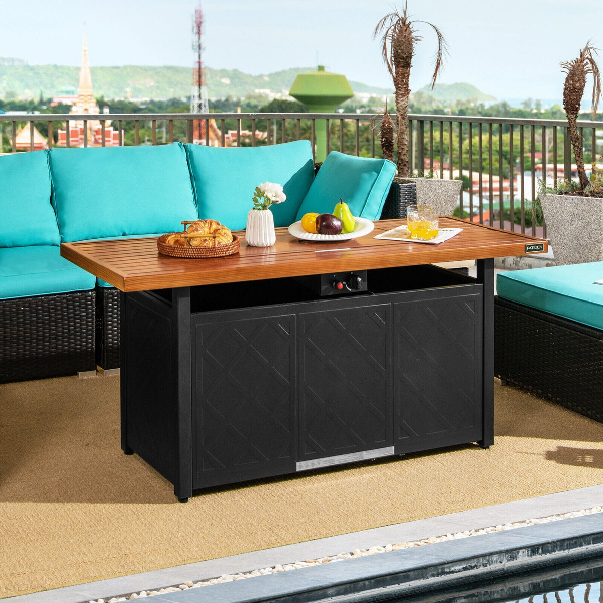 57 Inch 50 000 BTU Rectangular Propane Outdoor Fire Pit Table-Brown-Fire Pit Tables-DECOROLALA