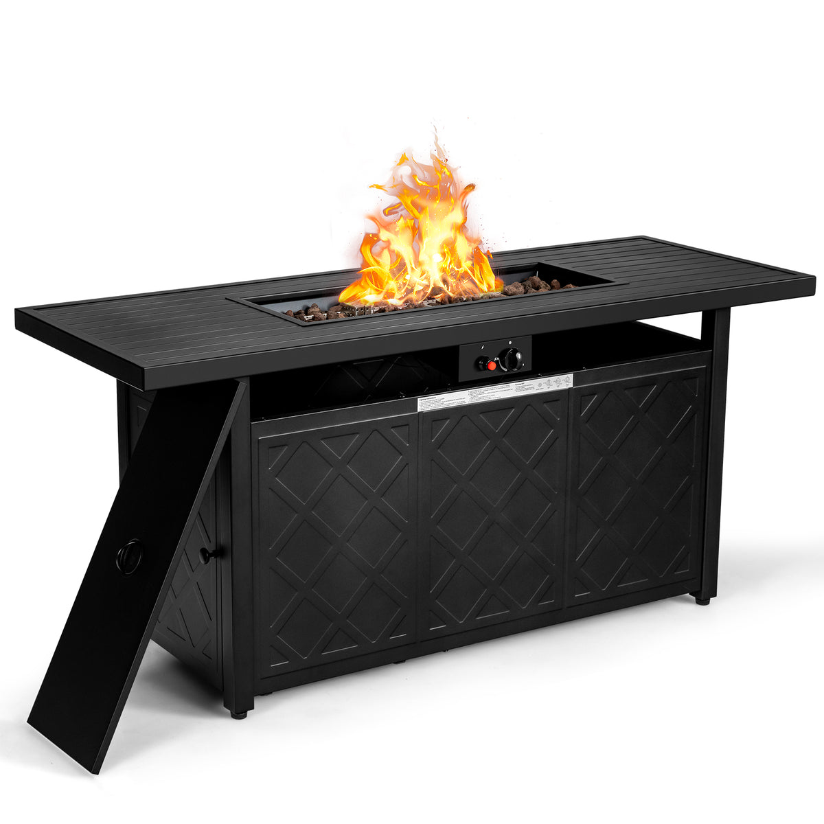 57 Inch 50000 Btu Rectangular Propane Outdoor Fire Pit Table-Black-Fire Pit Tables-DECOROLALA