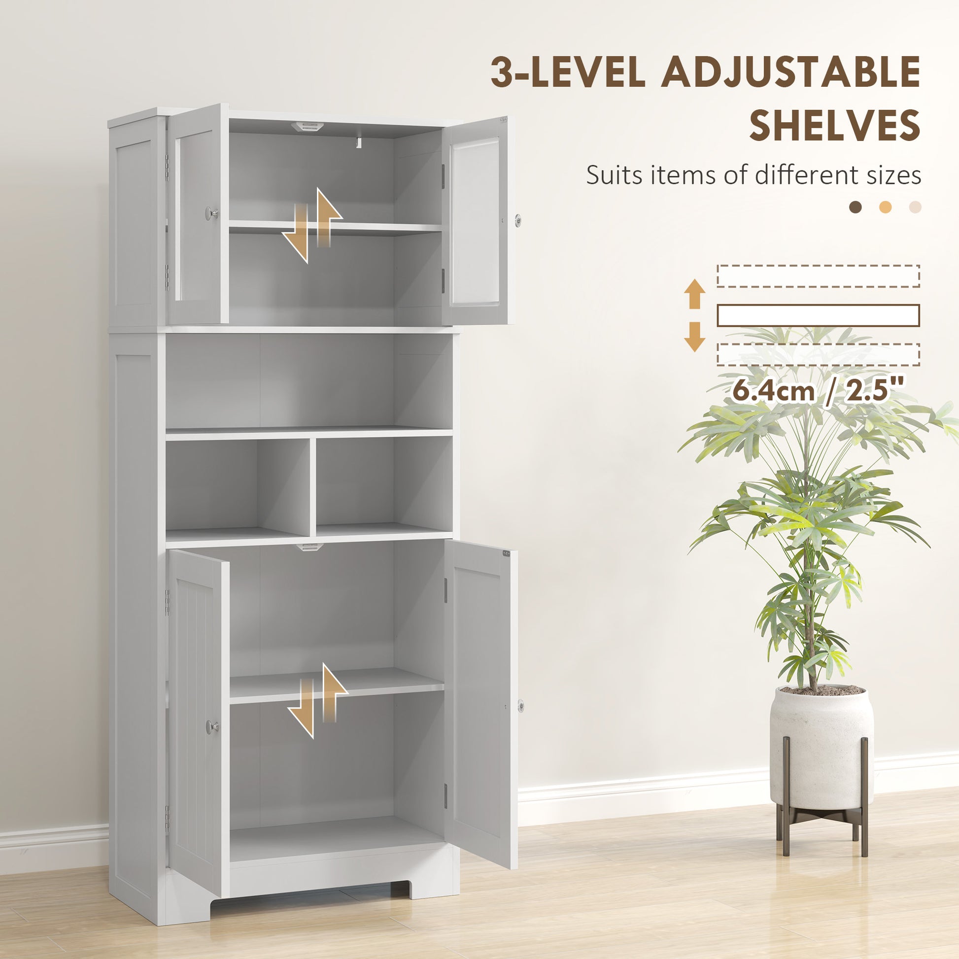 57" Kitchen Pantry Cabinet - White with Glass Doors & Adjustable Shelves-DECOROLALA
