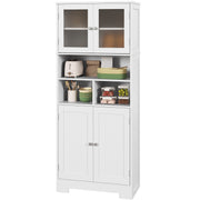 57" Kitchen Pantry Cabinet - White with Glass Doors & Adjustable Shelves-DECOROLALA