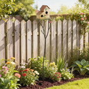 57" Metal Outdoor Bird House with Pole - Yellow Double-Hole-Birds-DECOROLALA