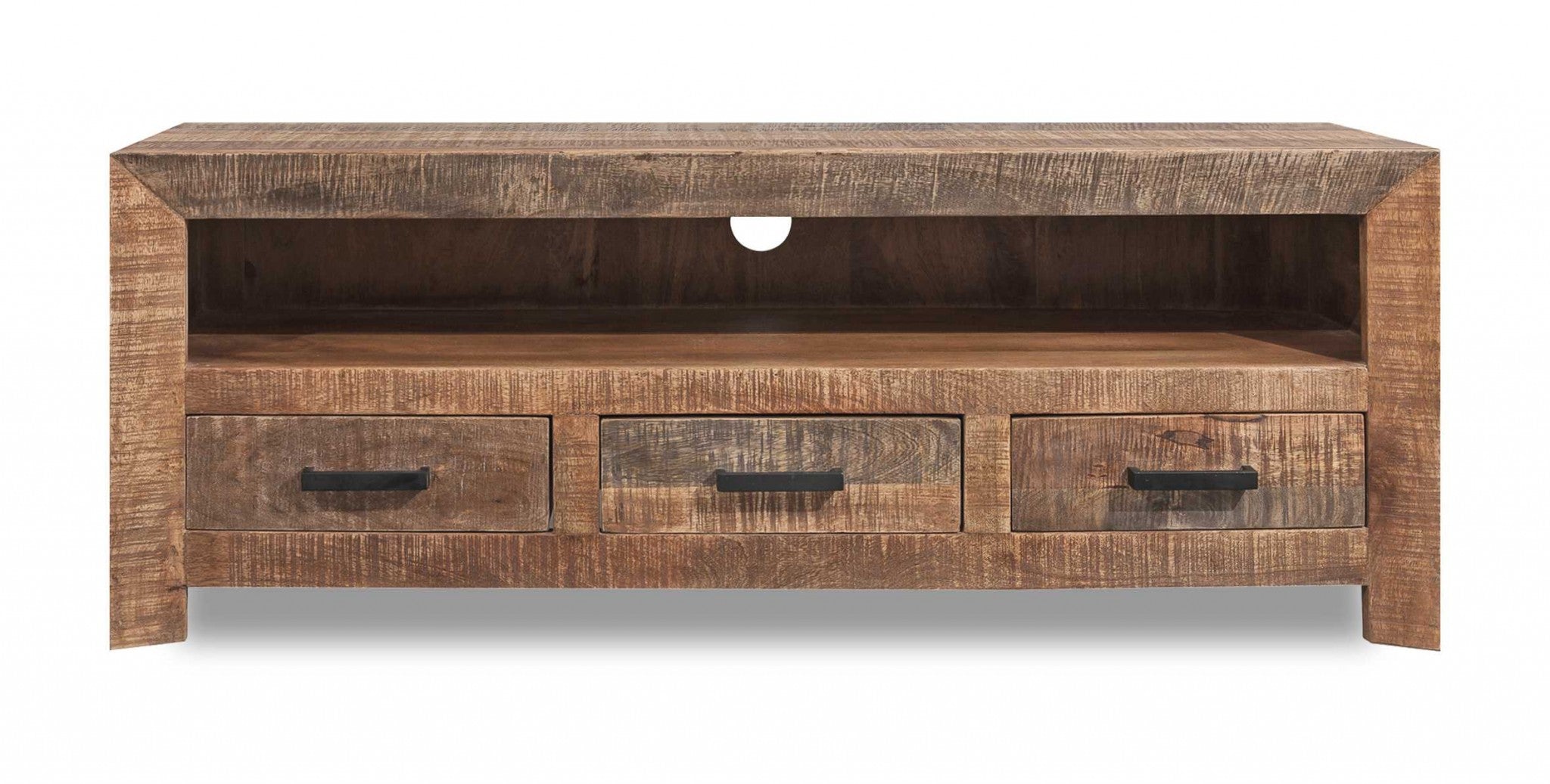 57" Natural and Brown Solid Wood Console Table-Console Tables-DECOROLALA