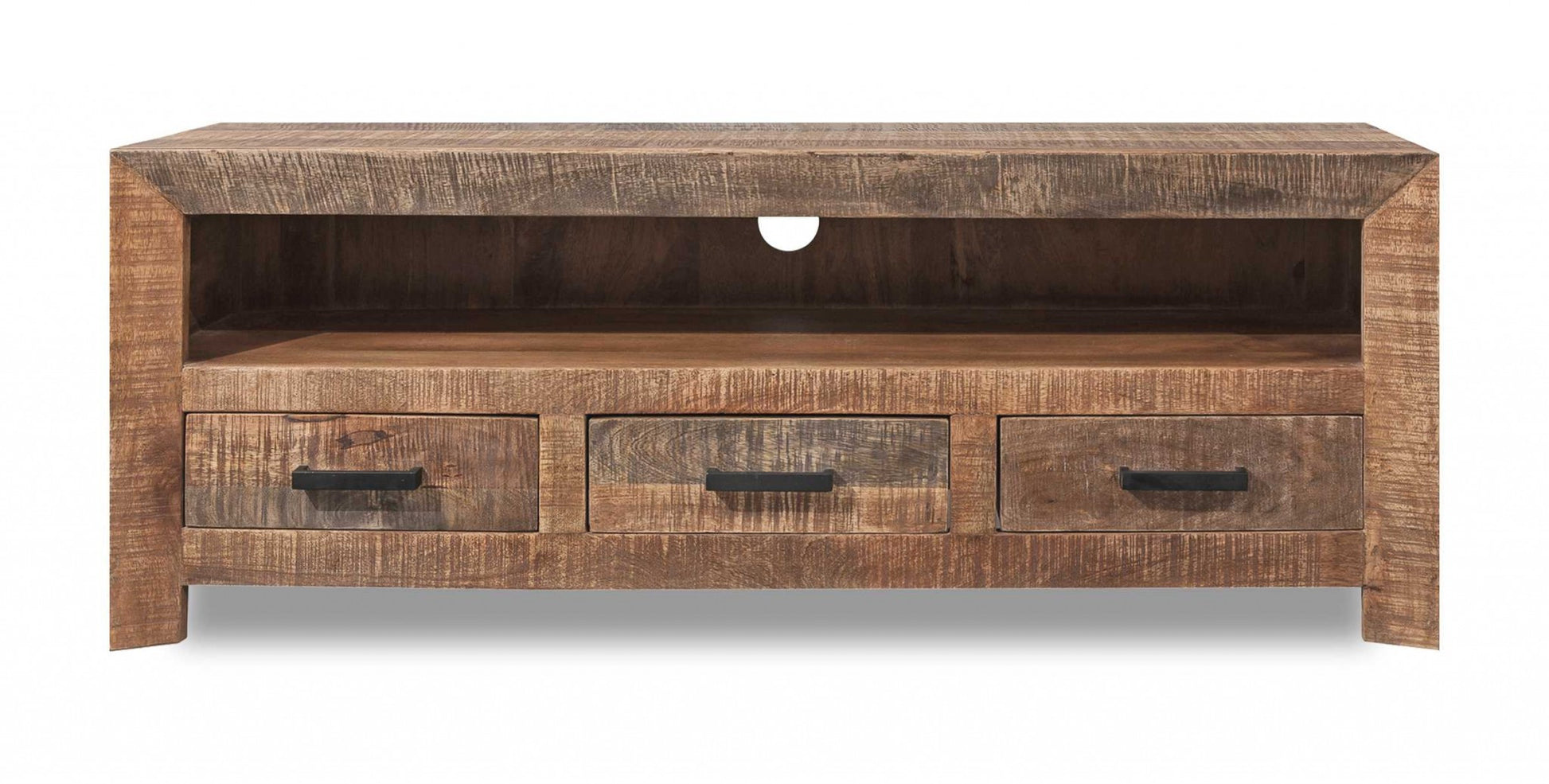 57" Natural and Brown Solid Wood Console Table-Console Tables-DECOROLALA