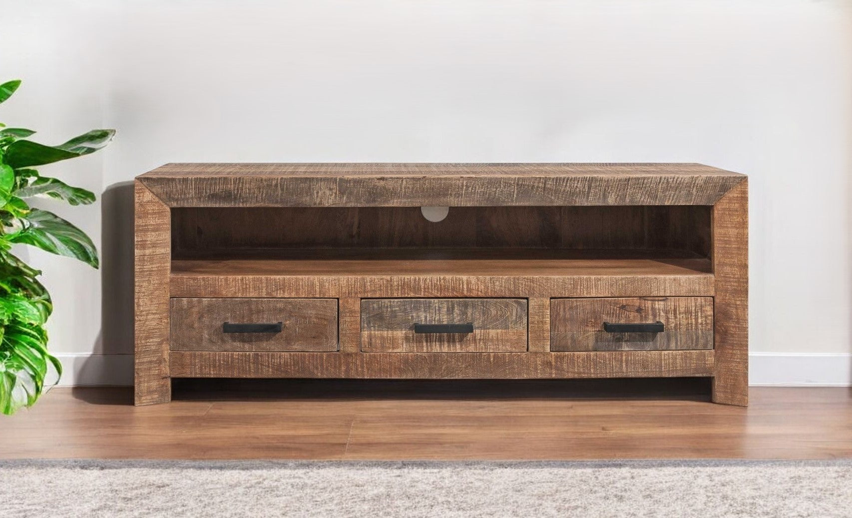 57" Natural and Brown Solid Wood Console Table-Console Tables-DECOROLALA