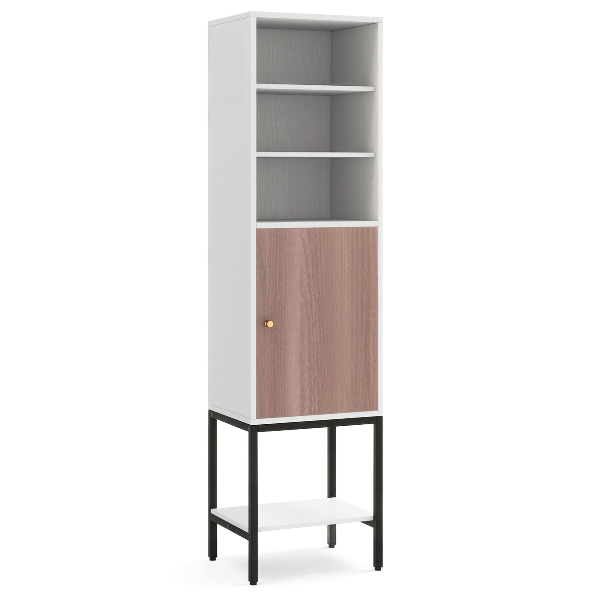 57" Tall Bathroom Cabinet - Narrow Storage Unit with Door White-Floor Cabinets-DECOROLALA