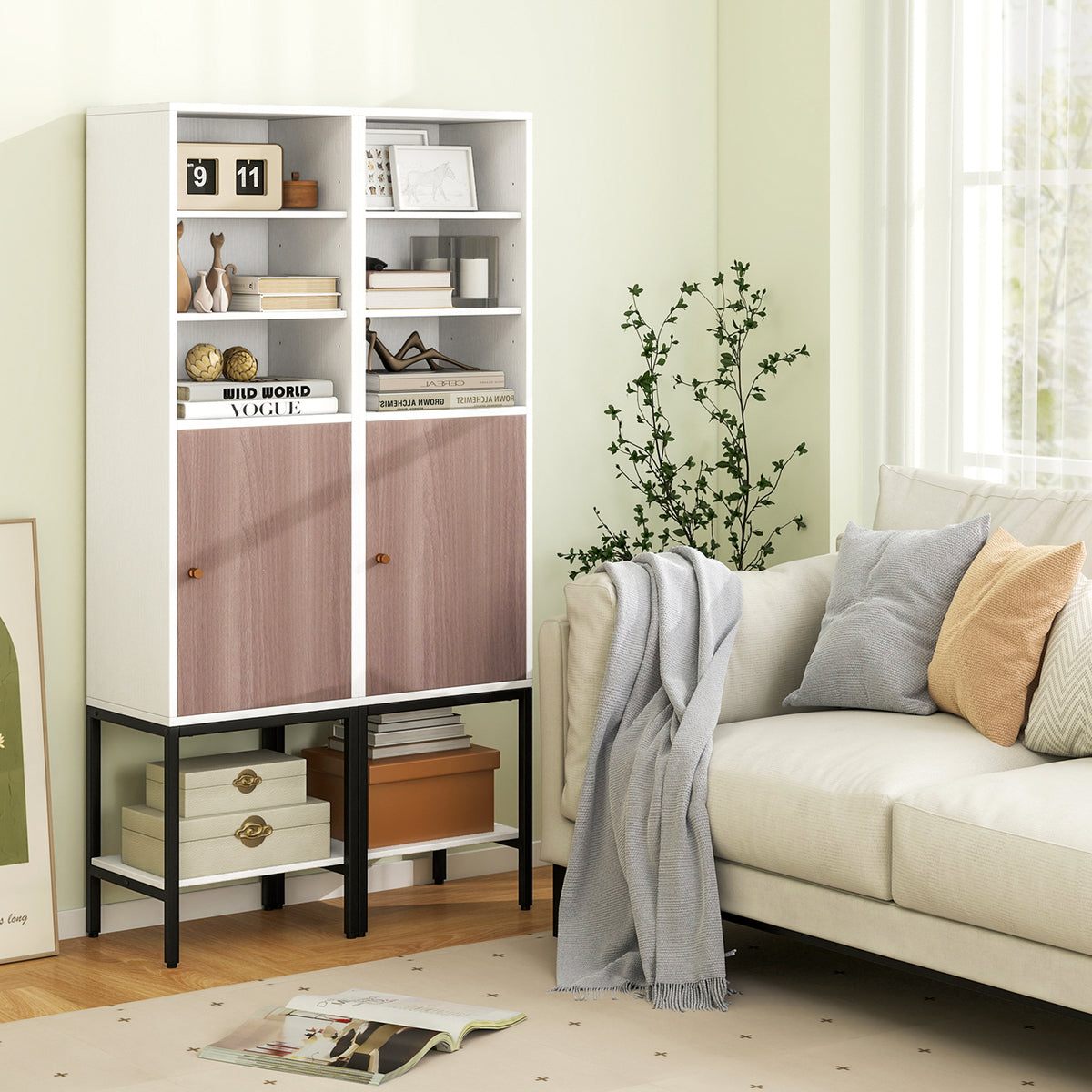 57" Tall Bathroom Cabinet - Narrow Storage Unit with Door White-Floor Cabinets-DECOROLALA