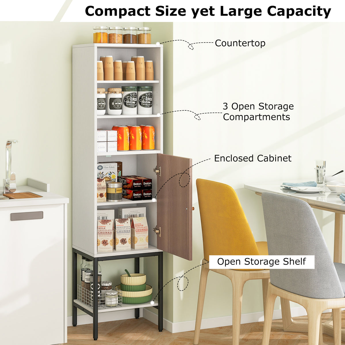 57" Tall Bathroom Cabinet - Narrow Storage Unit with Door White-Floor Cabinets-DECOROLALA