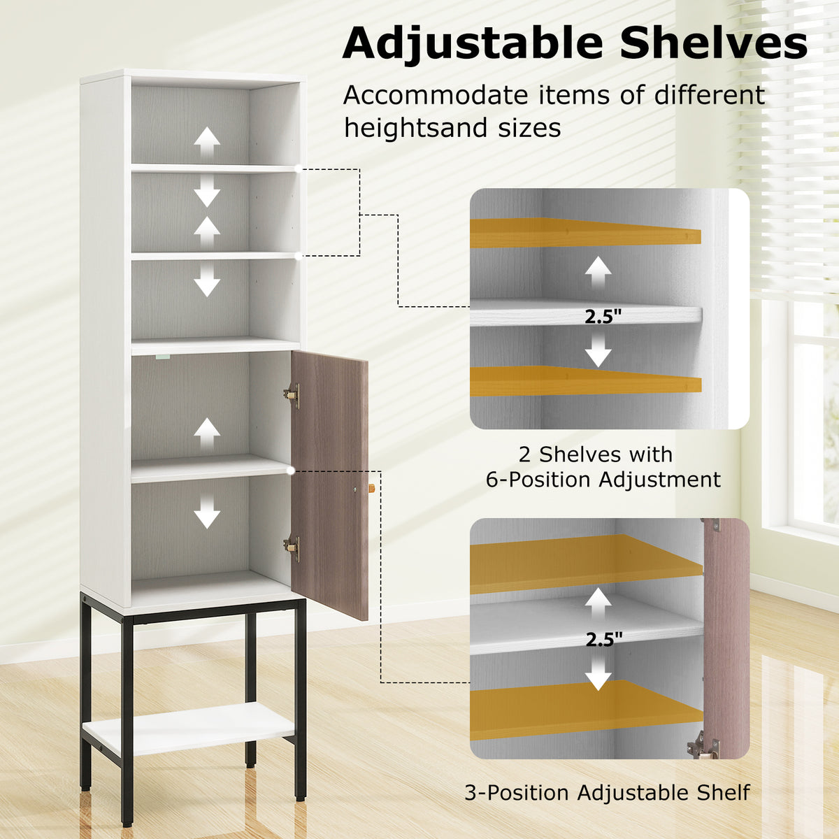 57" Tall Bathroom Cabinet - Narrow Storage Unit with Door White-Floor Cabinets-DECOROLALA