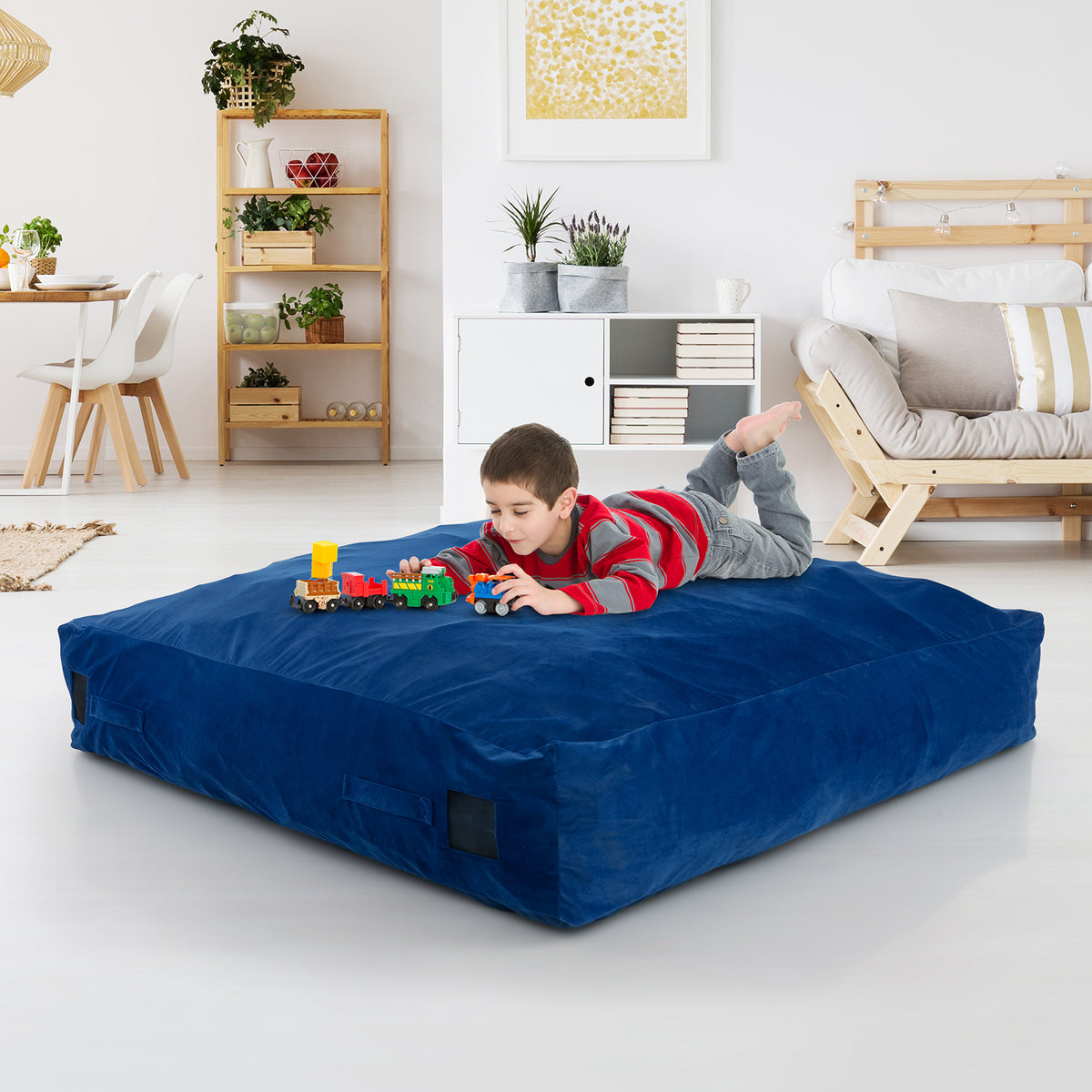 57 x 57 Inch Crash Pad Sensory Mat with Foam Blocks and Washable Velvet Cover