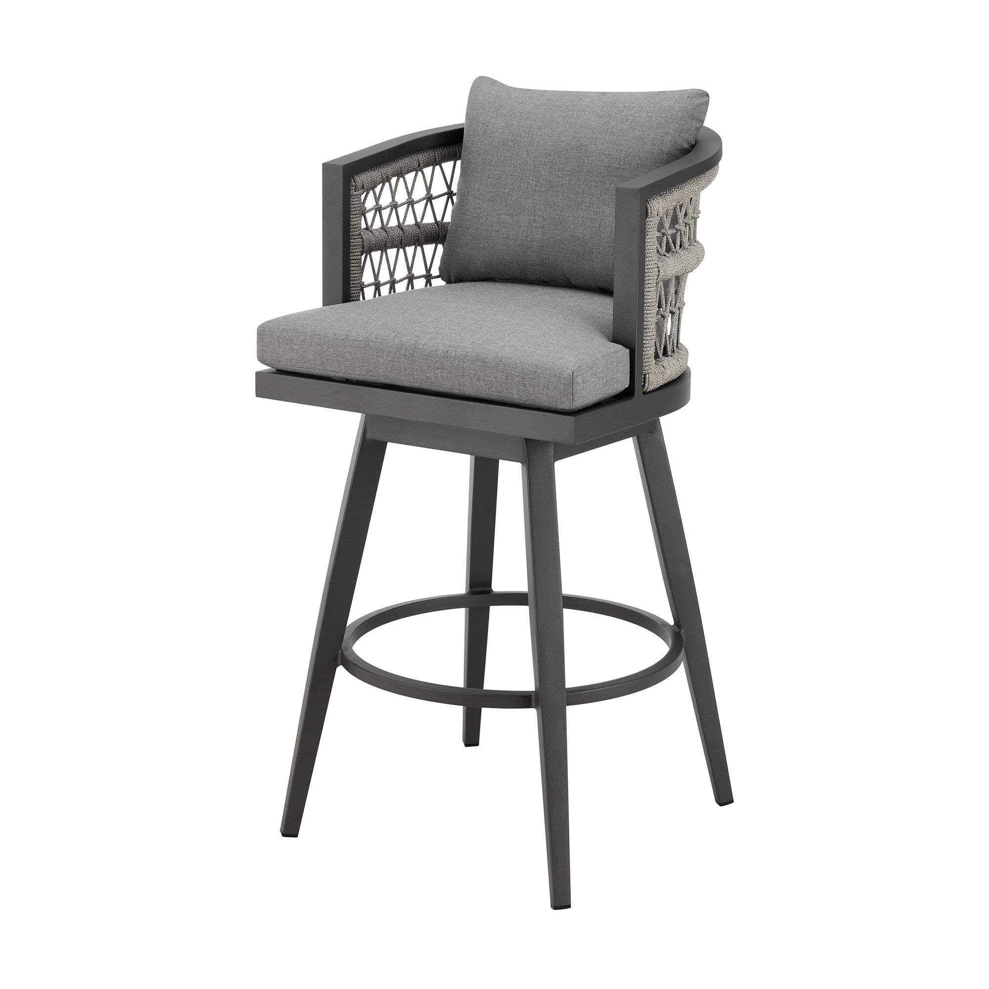 37" Gray Metal Swivel Outdoor Counter Height Bar chair with Footrest-Outdoor Bar Chairs-DECOROLALA
