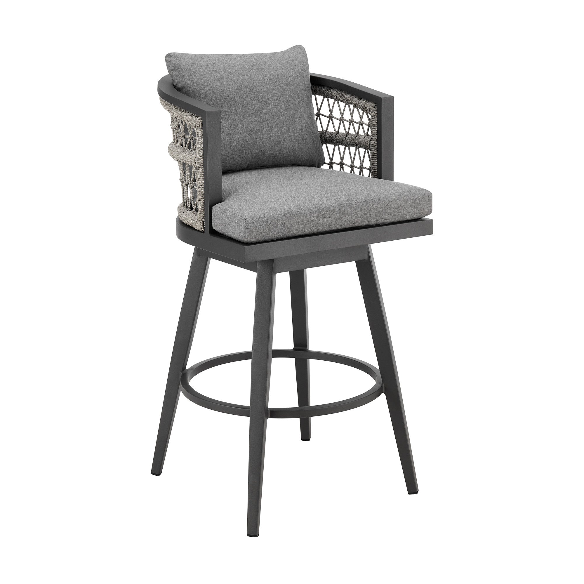 37" Gray Metal Swivel Outdoor Counter Height Bar chair with Footrest-Outdoor Bar Chairs-DECOROLALA
