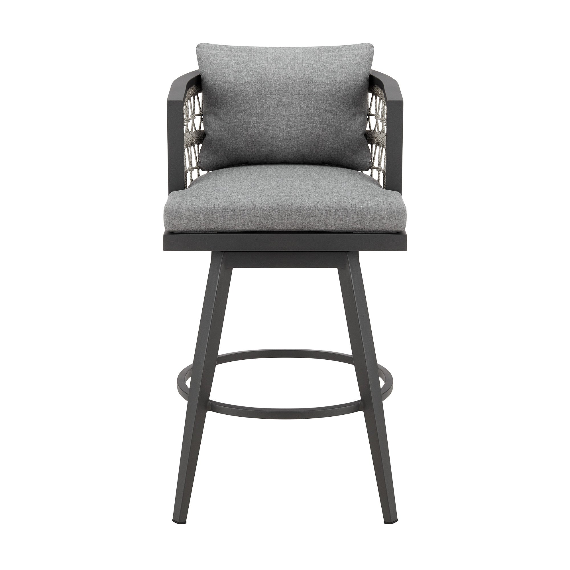 37" Gray Metal Swivel Outdoor Counter Height Bar chair with Footrest-Outdoor Bar Chairs-DECOROLALA