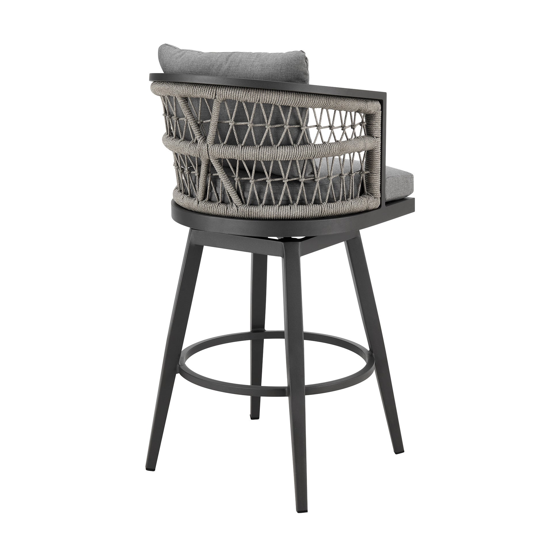 37" Gray Metal Swivel Outdoor Counter Height Bar chair with Footrest-Outdoor Bar Chairs-DECOROLALA