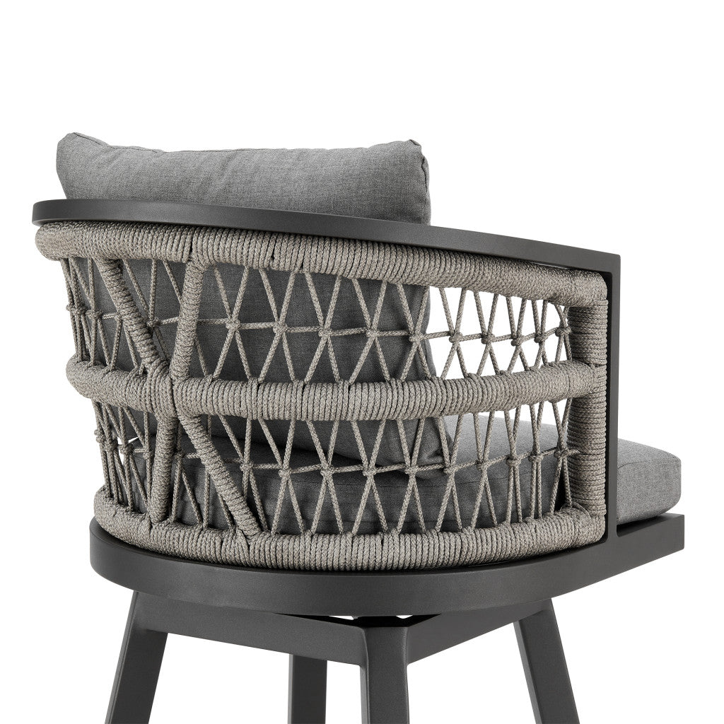 37" Gray Metal Swivel Outdoor Counter Height Bar chair with Footrest-Outdoor Bar Chairs-DECOROLALA