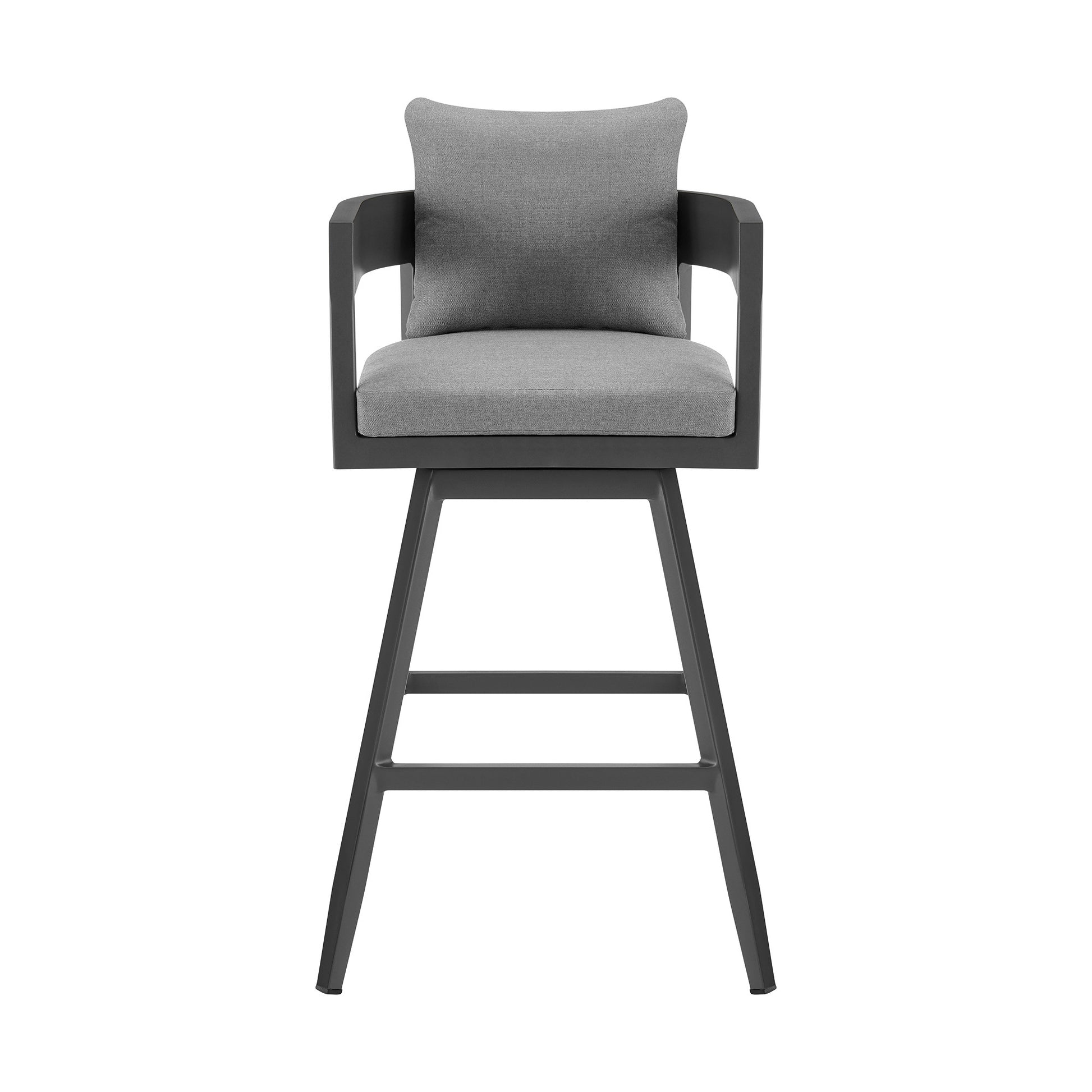 34" Dark Gray Metal Swivel Low back Outdoor Counter Height Bar chair with Footrest-Outdoor Bar Chairs-DECOROLALA