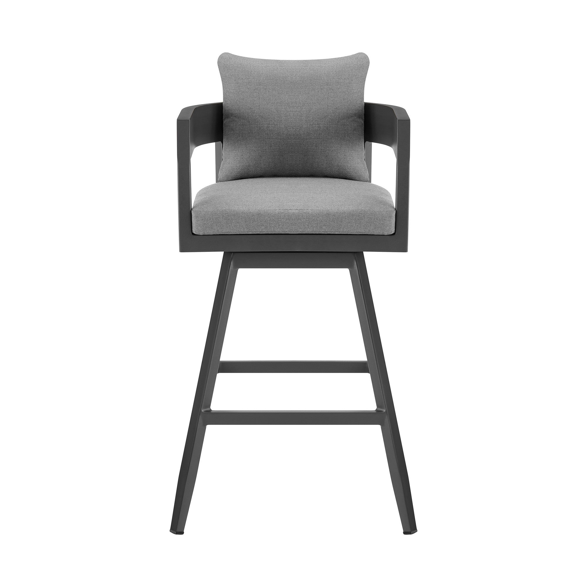 34" Dark Gray Metal Swivel Low back Outdoor Counter Height Bar chair with Footrest-Outdoor Bar Chairs-DECOROLALA