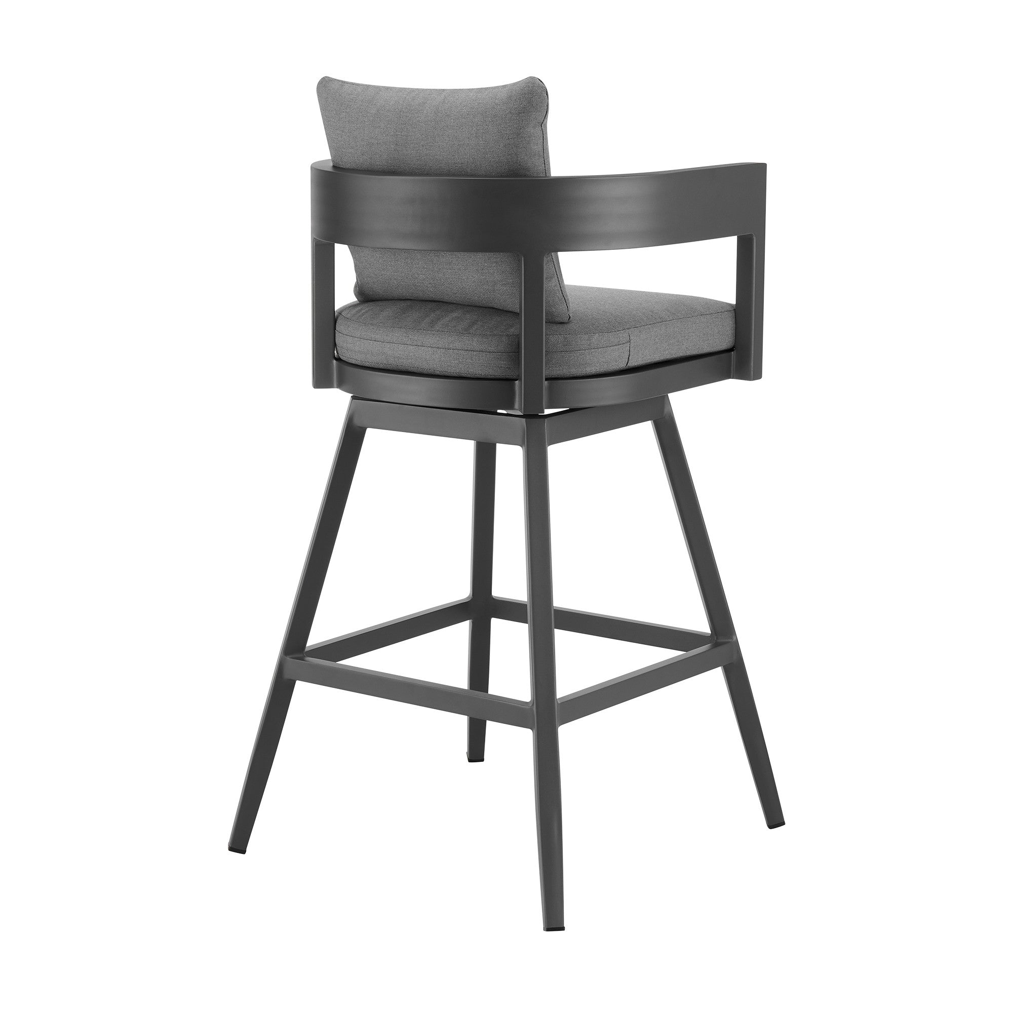 34" Dark Gray Metal Swivel Low back Outdoor Counter Height Bar chair with Footrest-Outdoor Bar Chairs-DECOROLALA