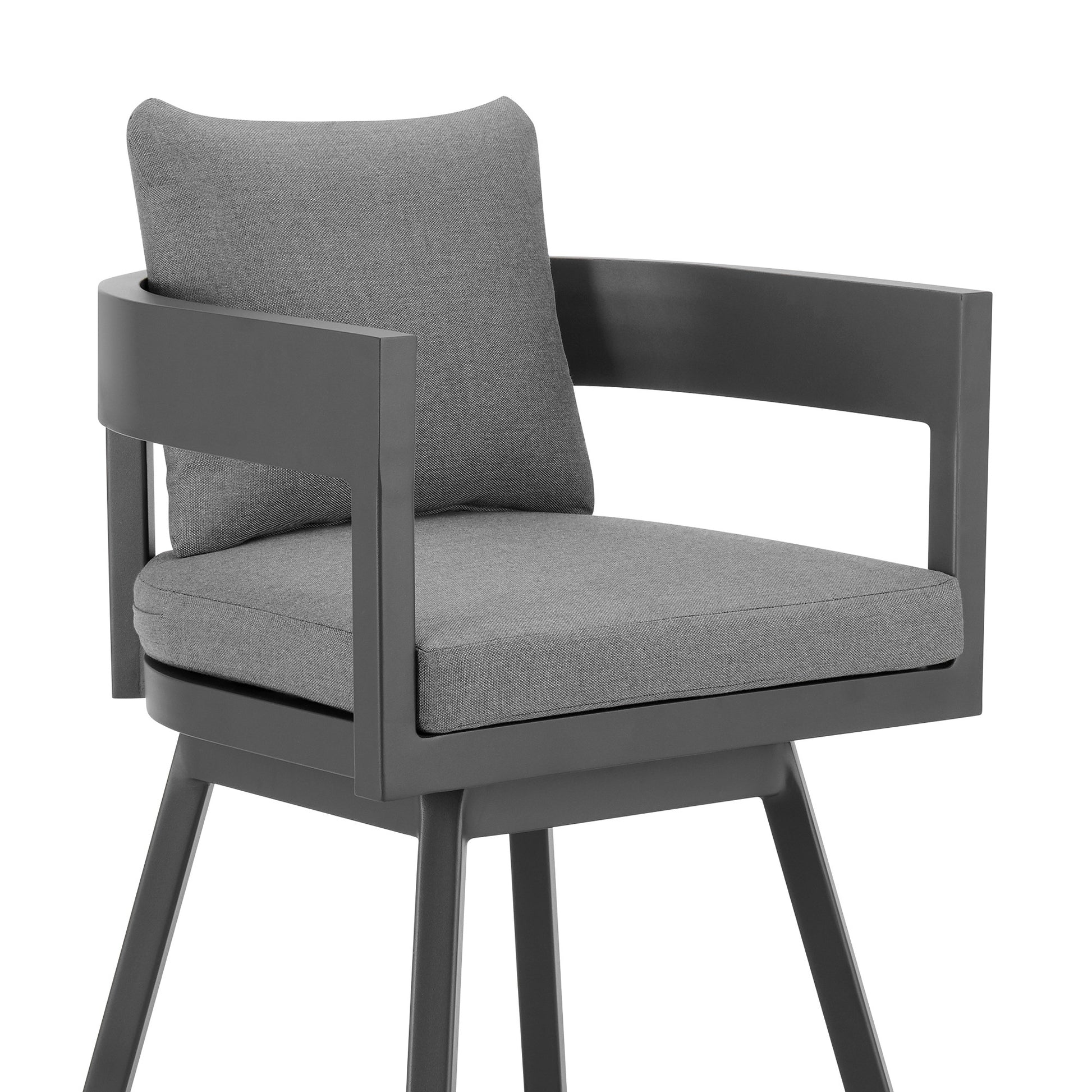 34" Dark Gray Metal Swivel Low back Outdoor Counter Height Bar chair with Footrest-Outdoor Bar Chairs-DECOROLALA