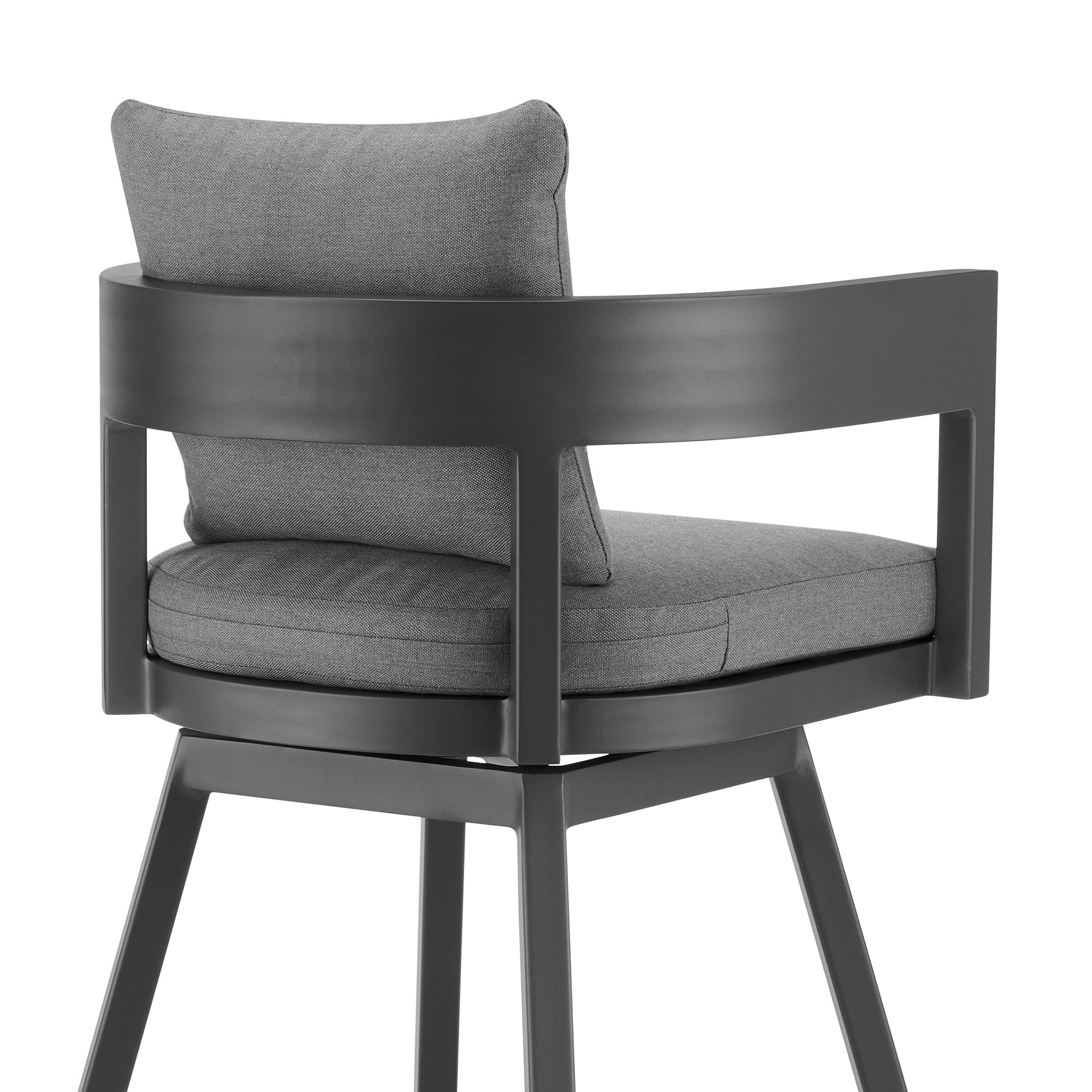 34" Dark Gray Metal Swivel Low back Outdoor Counter Height Bar chair with Footrest-Outdoor Bar Chairs-DECOROLALA