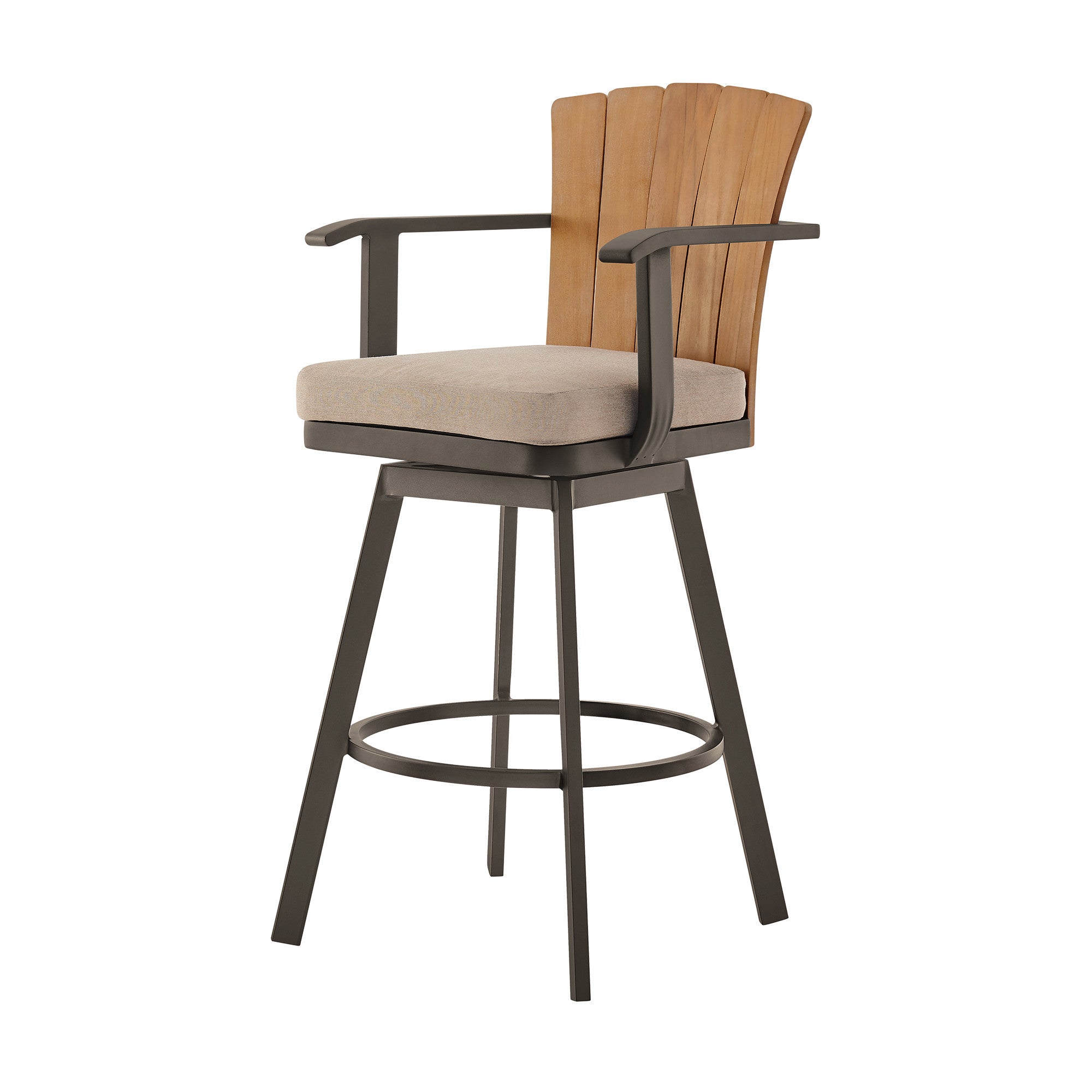 40" Brown Metal Swivel Outdoor Counter Height Bar chair with Footrest-Outdoor Bar Chairs-DECOROLALA