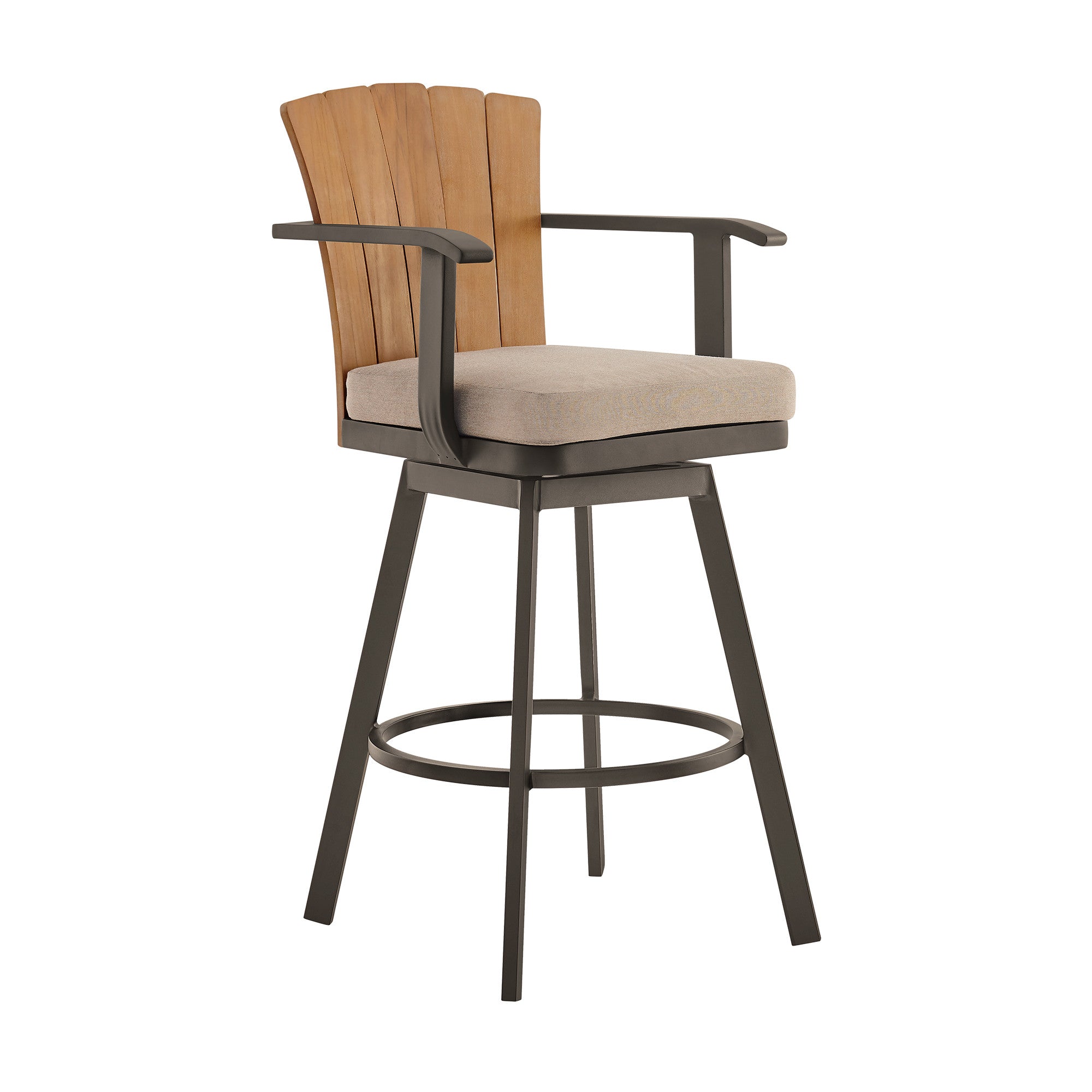 40" Brown Metal Swivel Outdoor Counter Height Bar chair with Footrest-Outdoor Bar Chairs-DECOROLALA