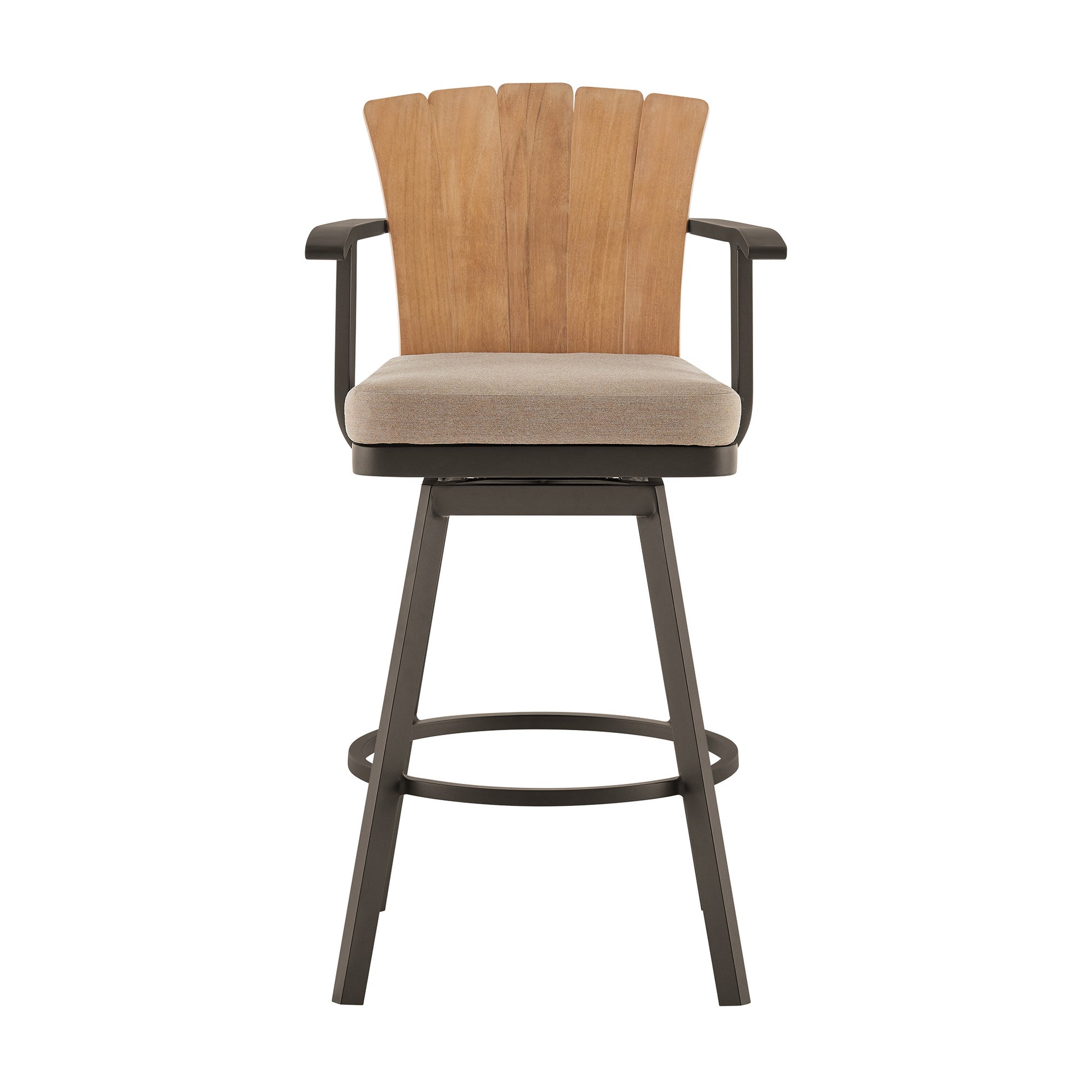 40" Brown Metal Swivel Outdoor Counter Height Bar chair with Footrest-Outdoor Bar Chairs-DECOROLALA