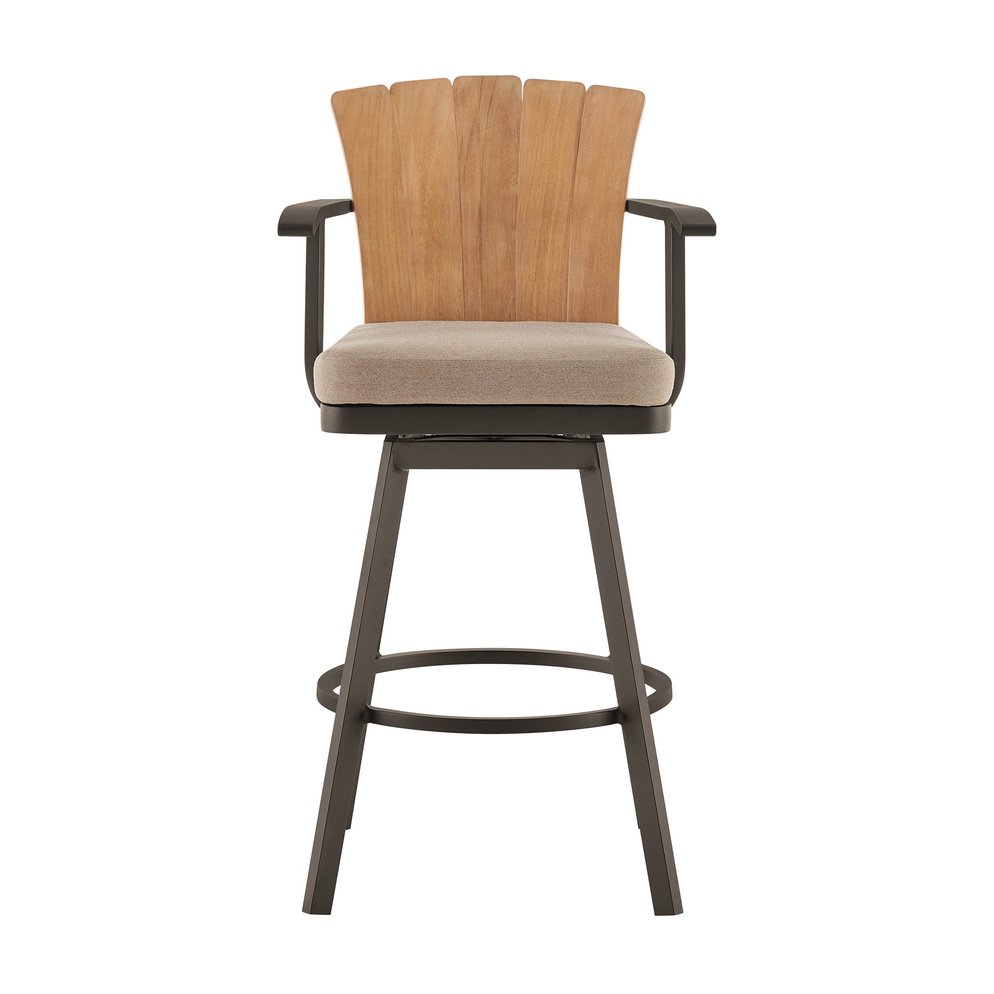 40" Brown Metal Swivel Outdoor Counter Height Bar chair with Footrest-Outdoor Bar Chairs-DECOROLALA