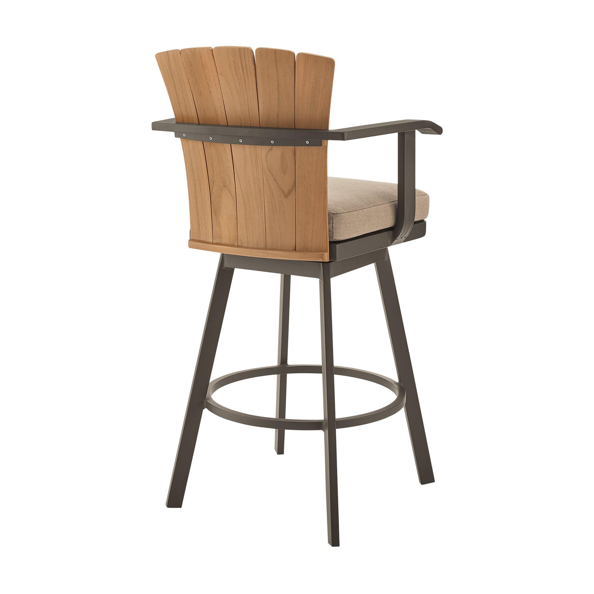 40" Brown Metal Swivel Outdoor Counter Height Bar chair with Footrest-Outdoor Bar Chairs-DECOROLALA