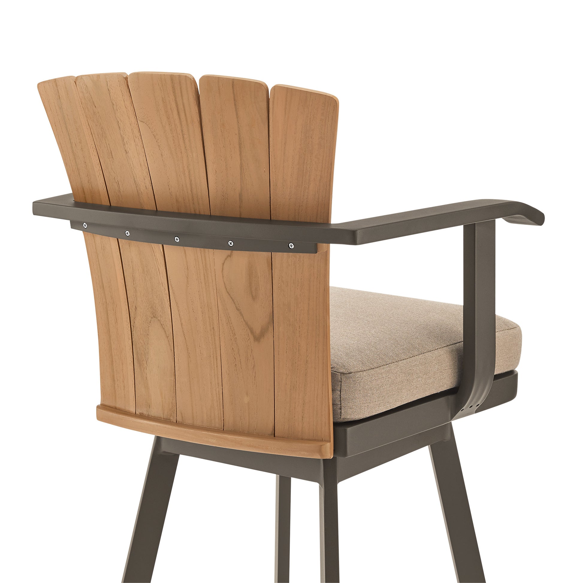 40" Brown Metal Swivel Outdoor Counter Height Bar chair with Footrest-Outdoor Bar Chairs-DECOROLALA