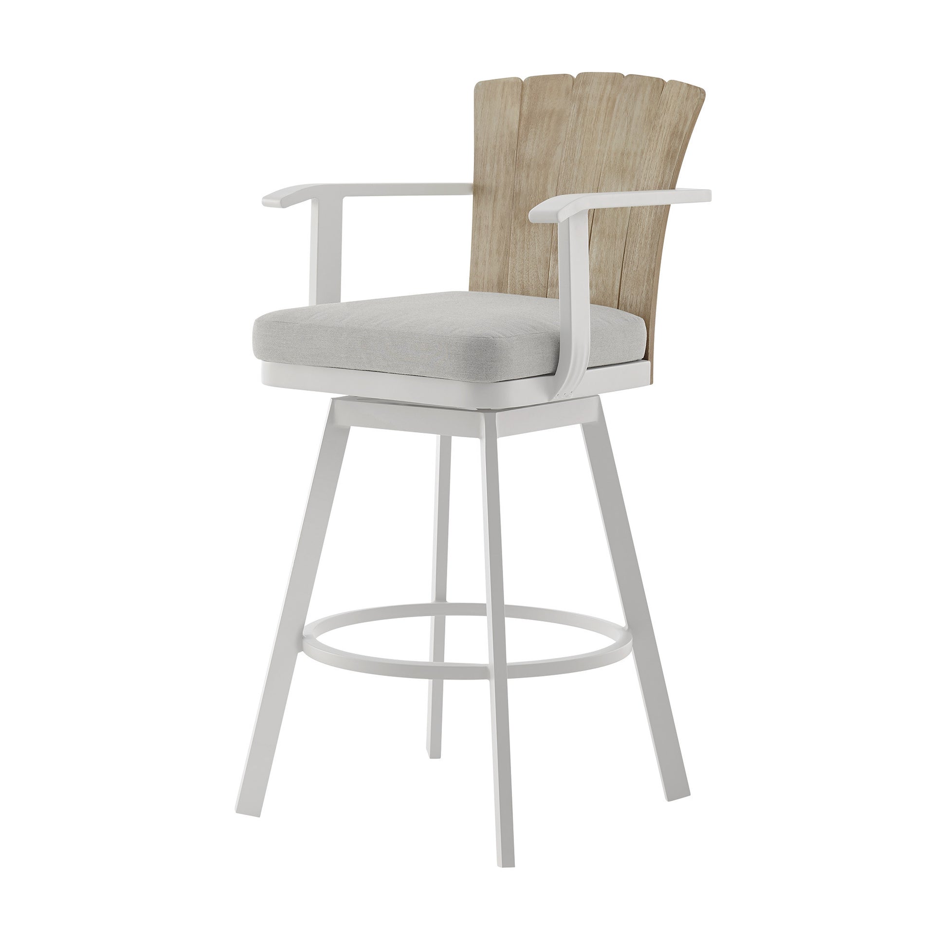 40" Gray Metal Swivel Outdoor Counter Height Bar chair with Footrest-Outdoor Bar Chairs-DECOROLALA