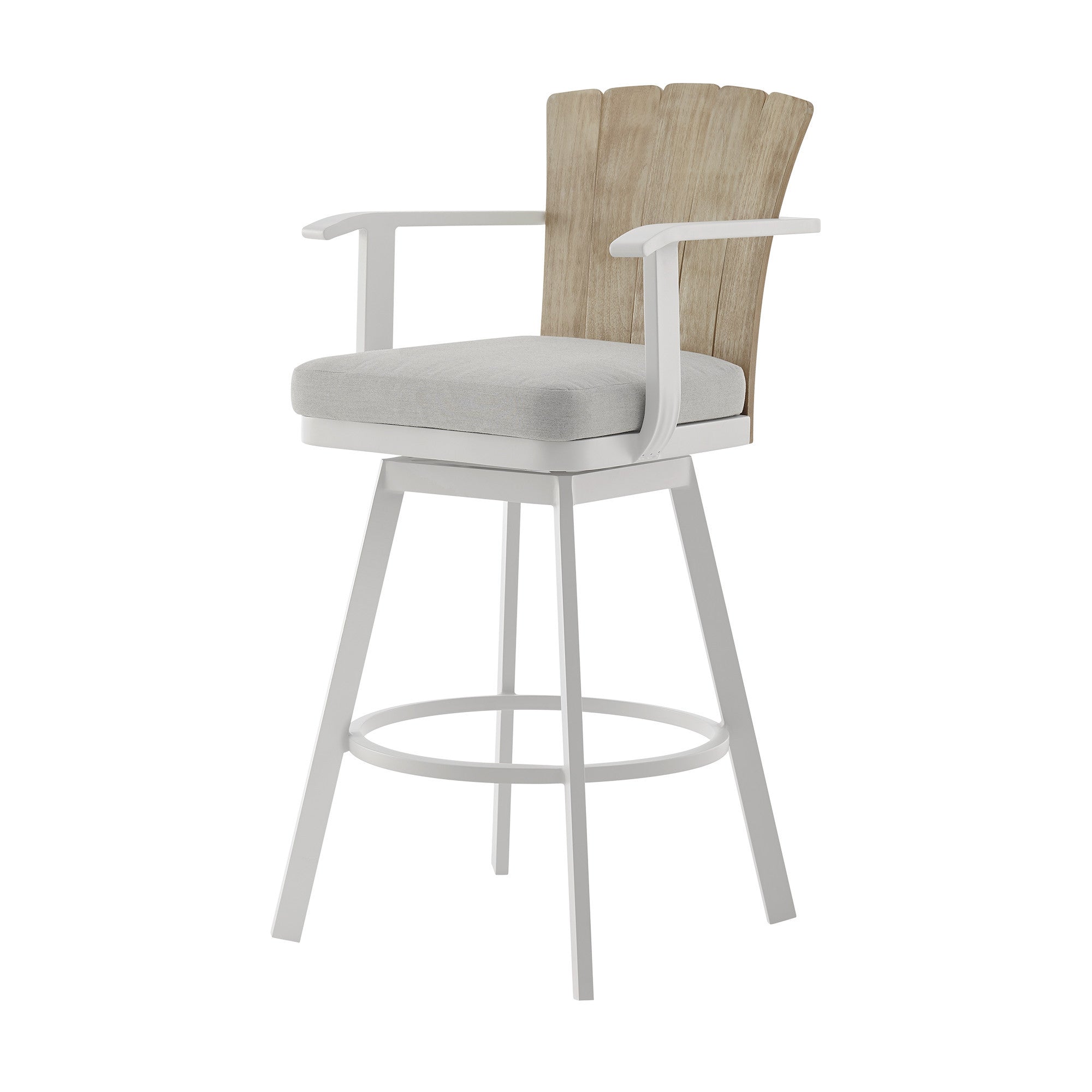 40" Gray Metal Swivel Outdoor Counter Height Bar chair with Footrest-Outdoor Bar Chairs-DECOROLALA