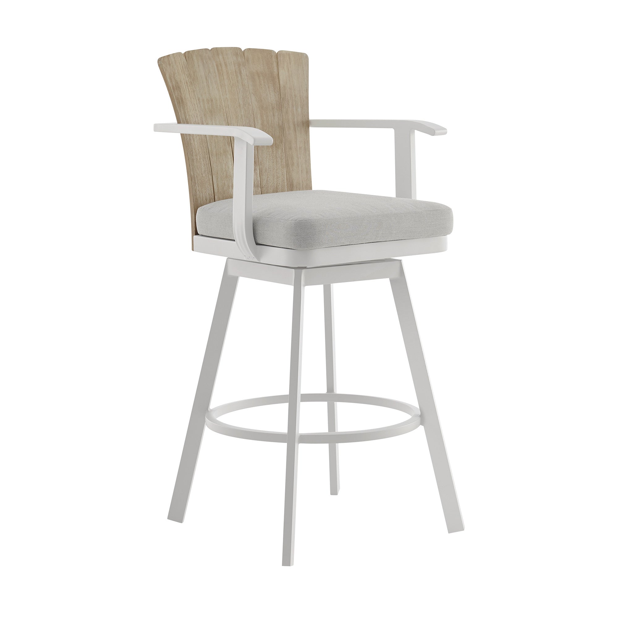 40" Gray Metal Swivel Outdoor Counter Height Bar chair with Footrest-Outdoor Bar Chairs-DECOROLALA