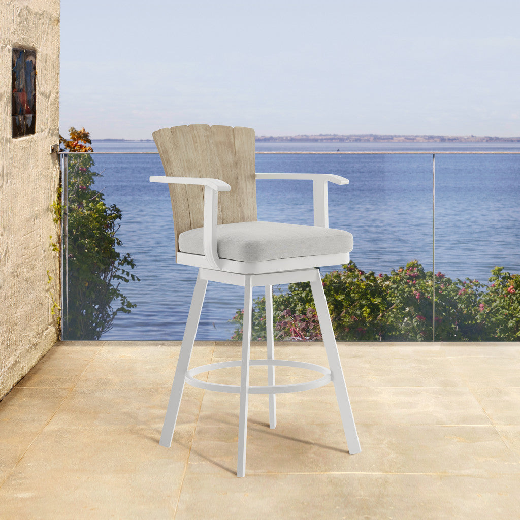 40" Gray Metal Swivel Outdoor Counter Height Bar chair with Footrest-Outdoor Bar Chairs-DECOROLALA
