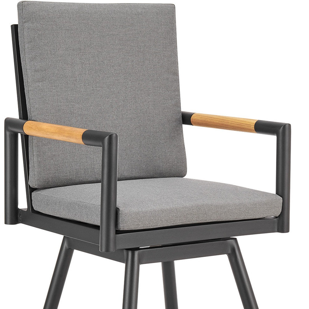 48" Dark Gray Metal Swivel Outdoor Bar Height chair with Footrest-Outdoor Bar Chairs-DECOROLALA
