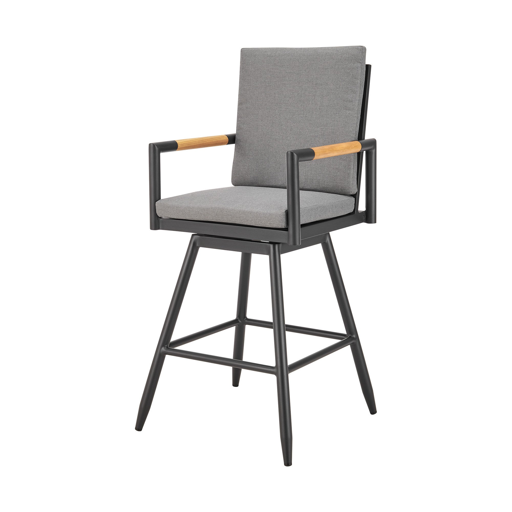 48" Dark Gray Metal Swivel Outdoor Bar Height chair with Footrest-Outdoor Bar Chairs-DECOROLALA