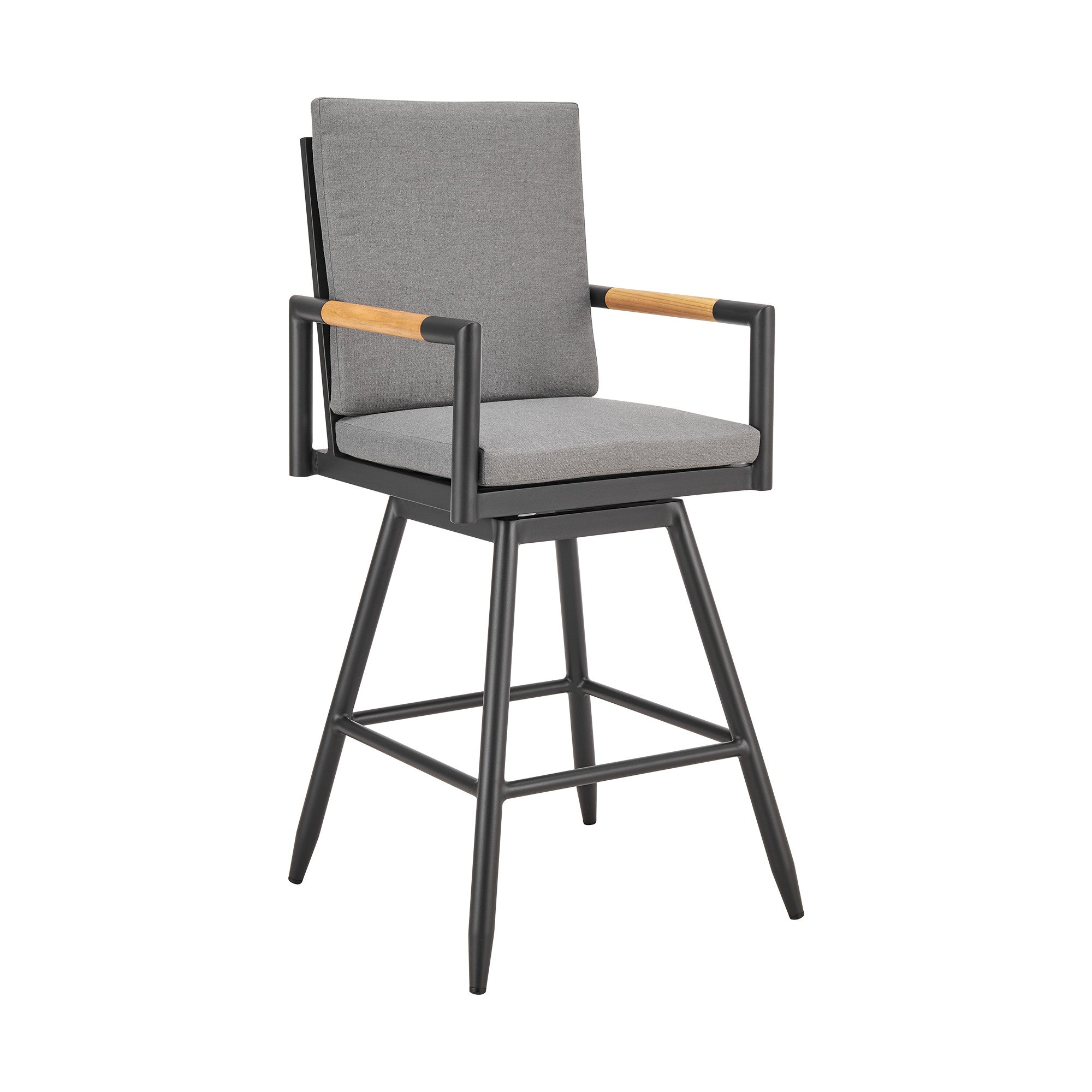 48" Dark Gray Metal Swivel Outdoor Bar Height chair with Footrest-Outdoor Bar Chairs-DECOROLALA