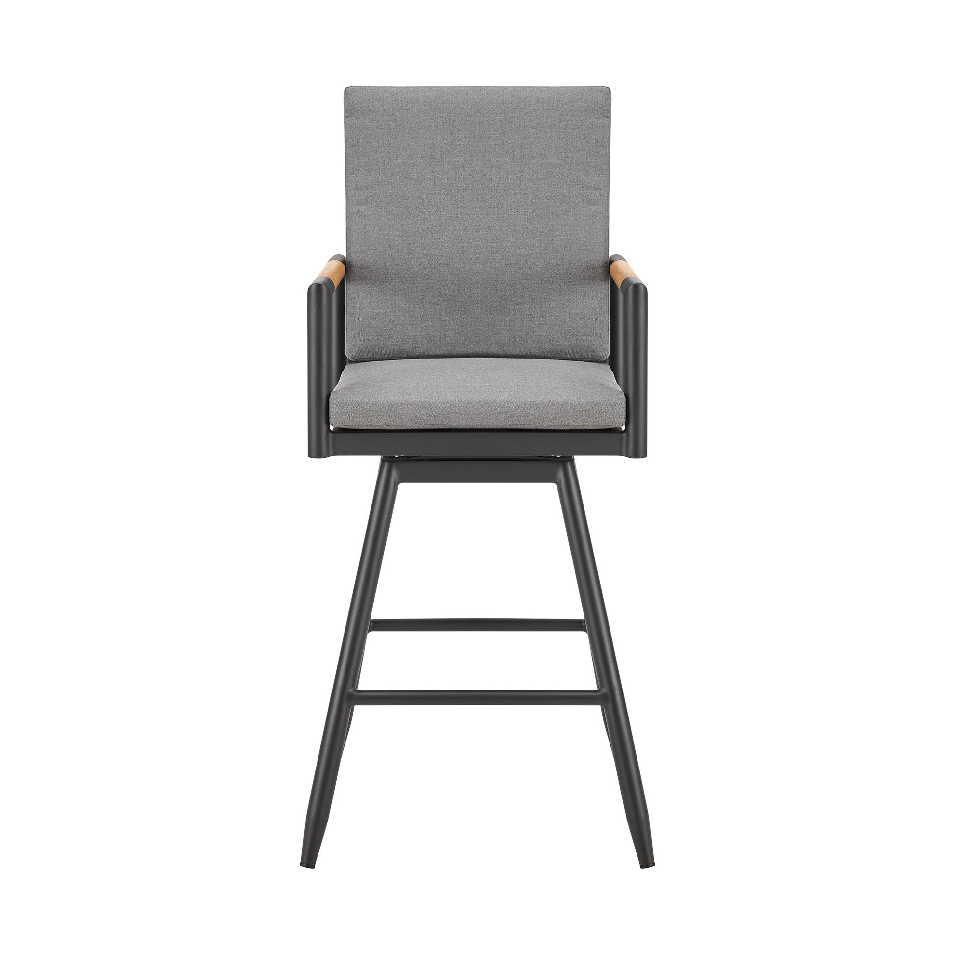 48" Dark Gray Metal Swivel Outdoor Bar Height chair with Footrest-Outdoor Bar Chairs-DECOROLALA