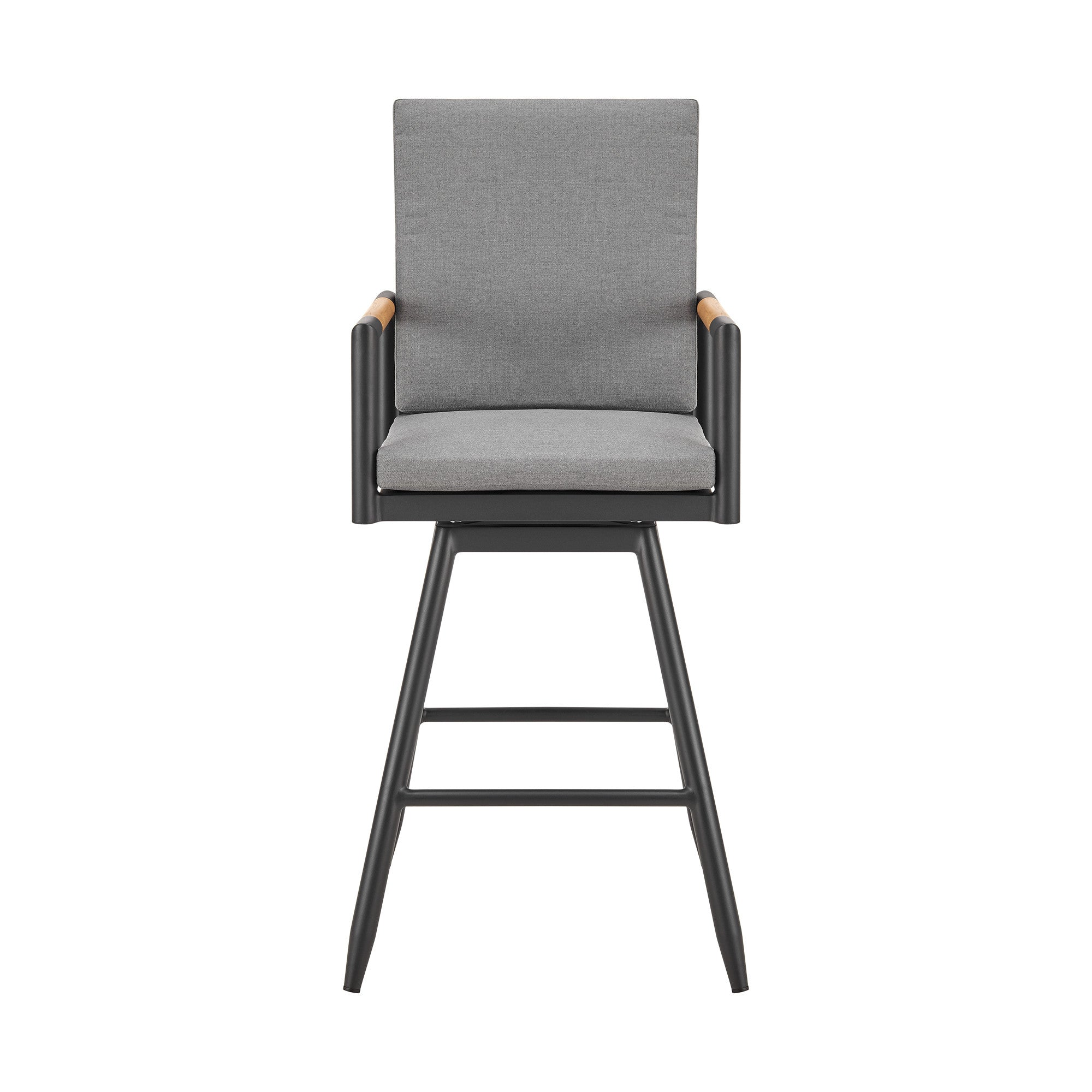 48" Dark Gray Metal Swivel Outdoor Bar Height chair with Footrest-Outdoor Bar Chairs-DECOROLALA