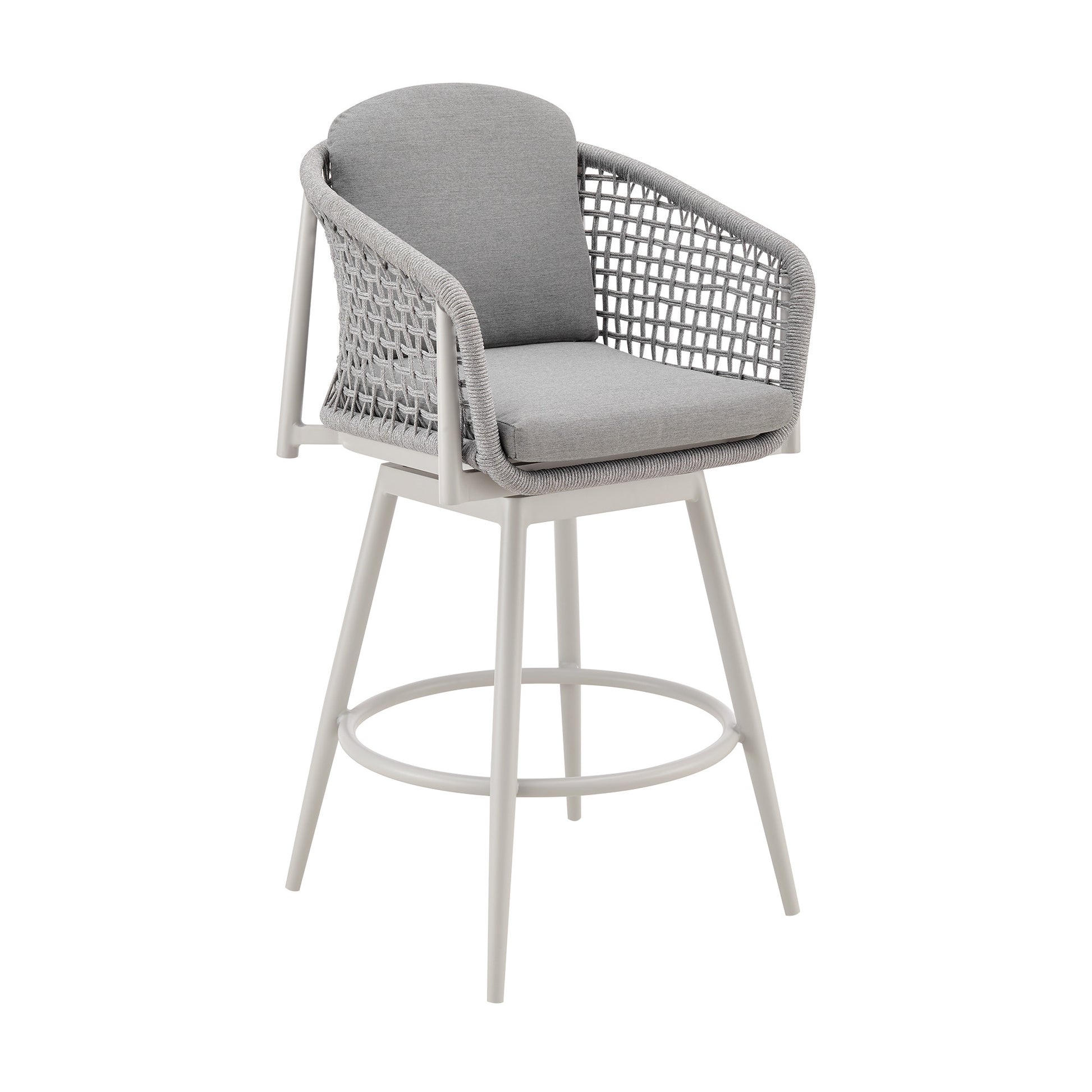 40" Light Gray Metal Swivel Outdoor Counter Height Bar chair with Footrest-Outdoor Bar Chairs-DECOROLALA