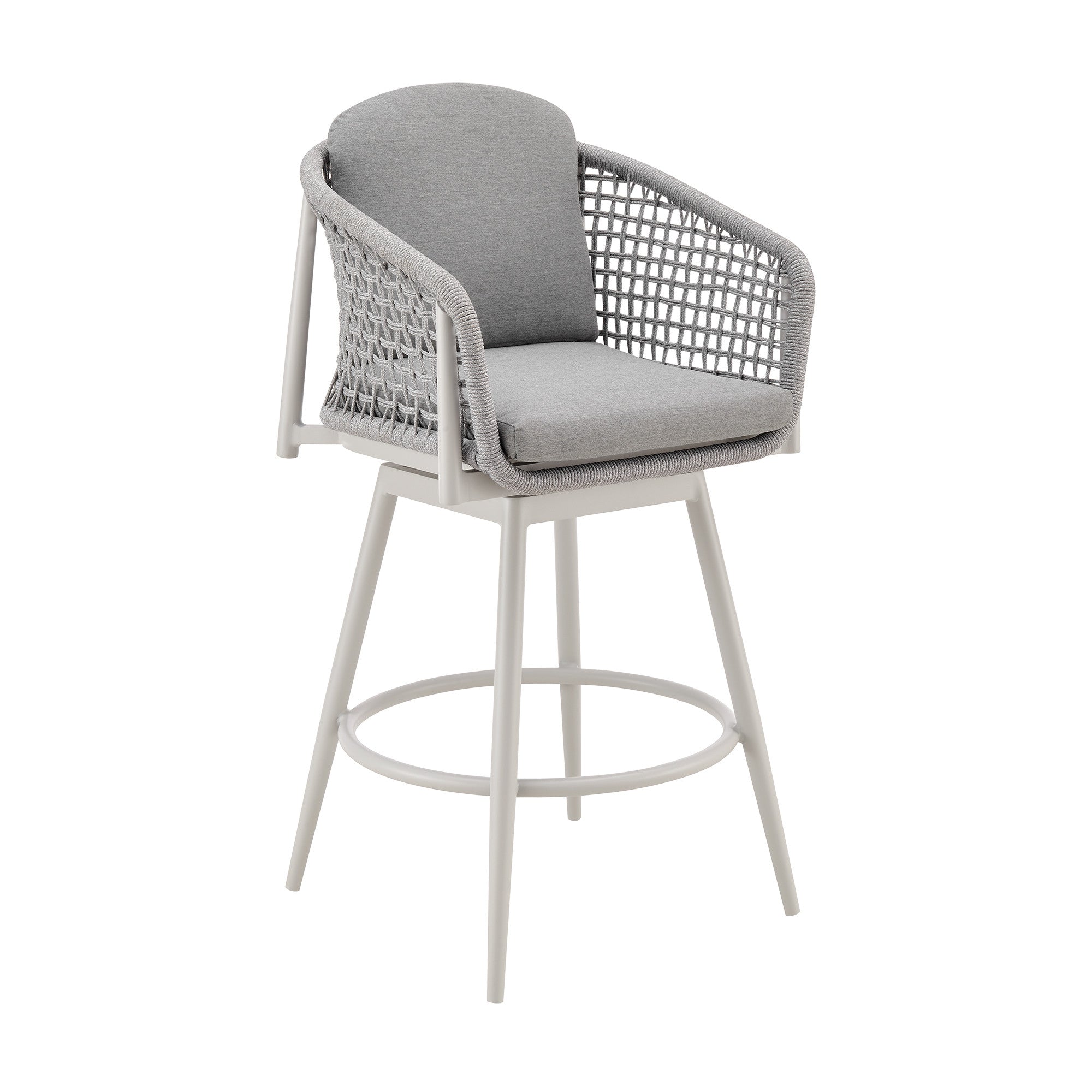 40" Light Gray Metal Swivel Outdoor Counter Height Bar chair with Footrest-Outdoor Bar Chairs-DECOROLALA