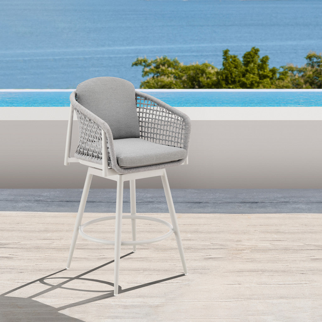 40" Light Gray Metal Swivel Outdoor Counter Height Bar chair with Footrest-Outdoor Bar Chairs-DECOROLALA