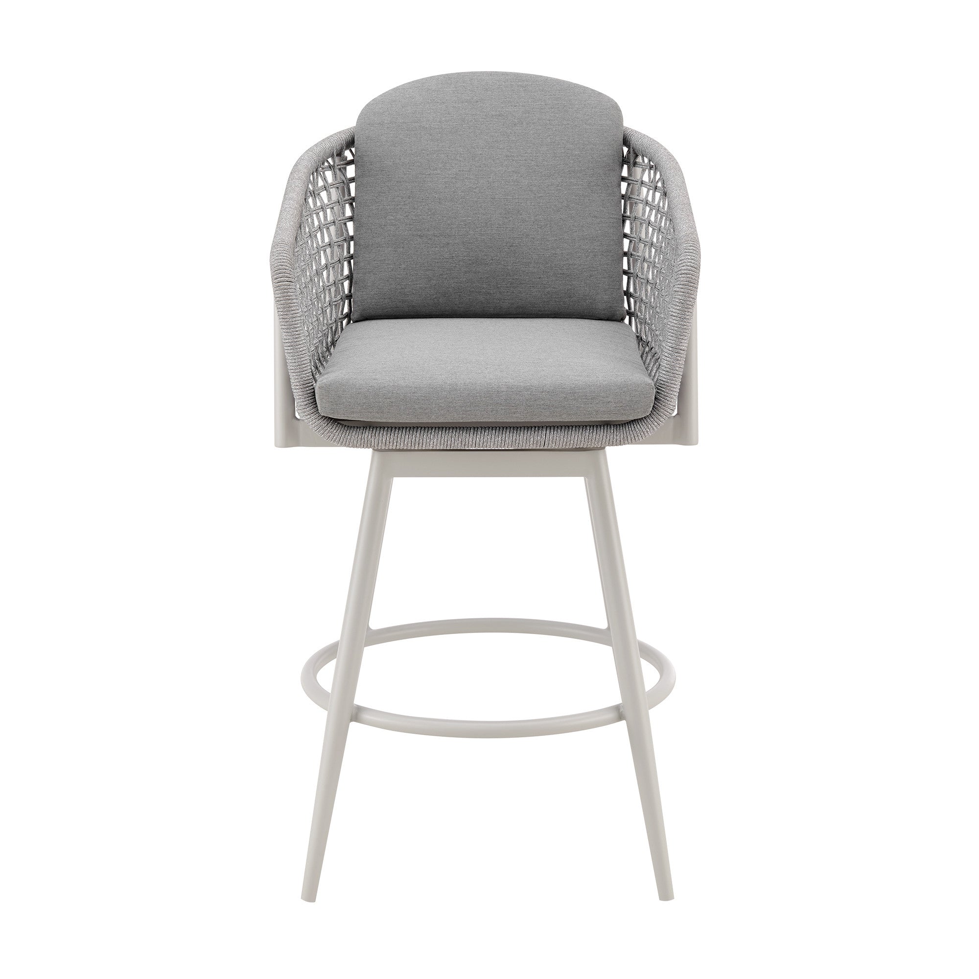 40" Light Gray Metal Swivel Outdoor Counter Height Bar chair with Footrest-Outdoor Bar Chairs-DECOROLALA