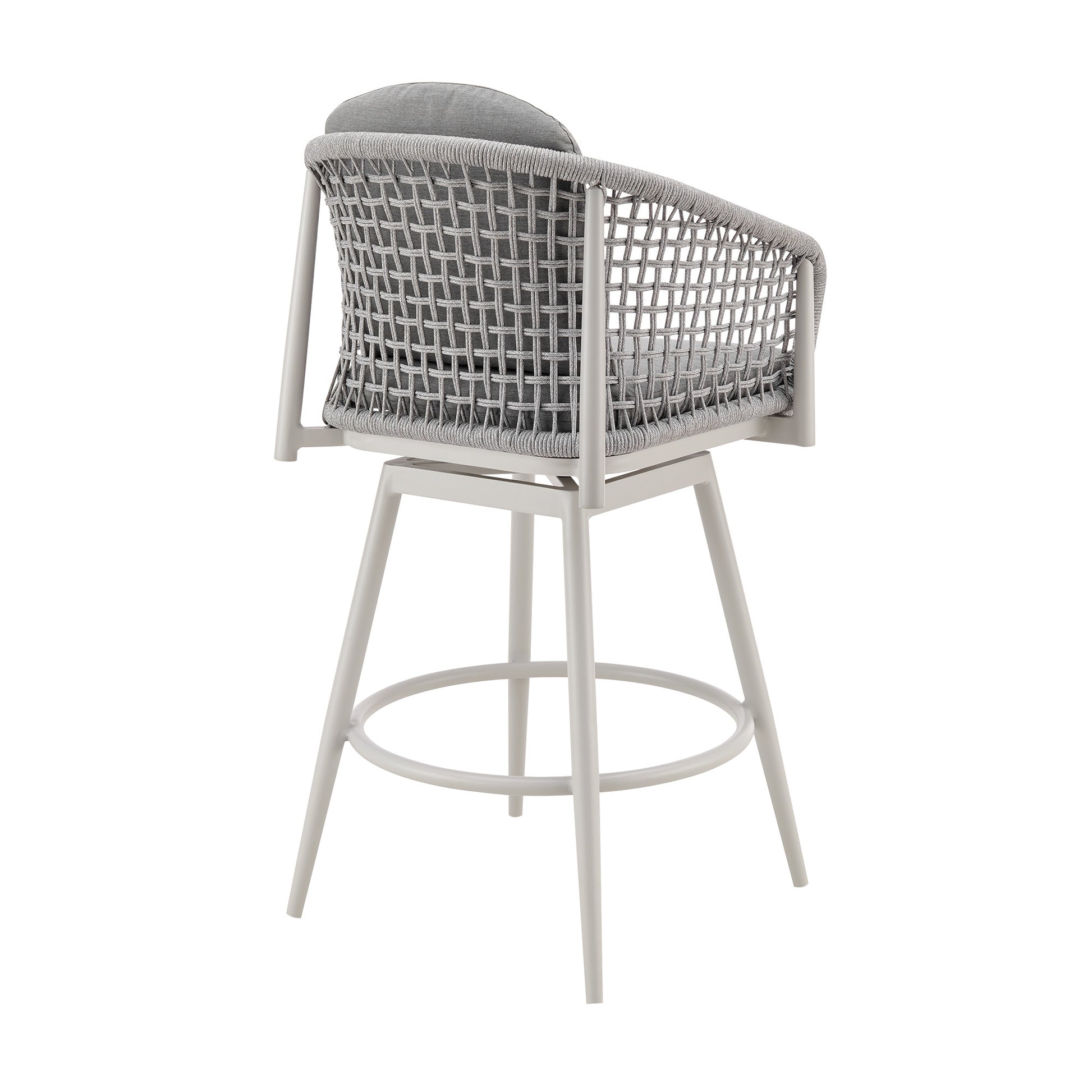 40" Light Gray Metal Swivel Outdoor Counter Height Bar chair with Footrest-Outdoor Bar Chairs-DECOROLALA